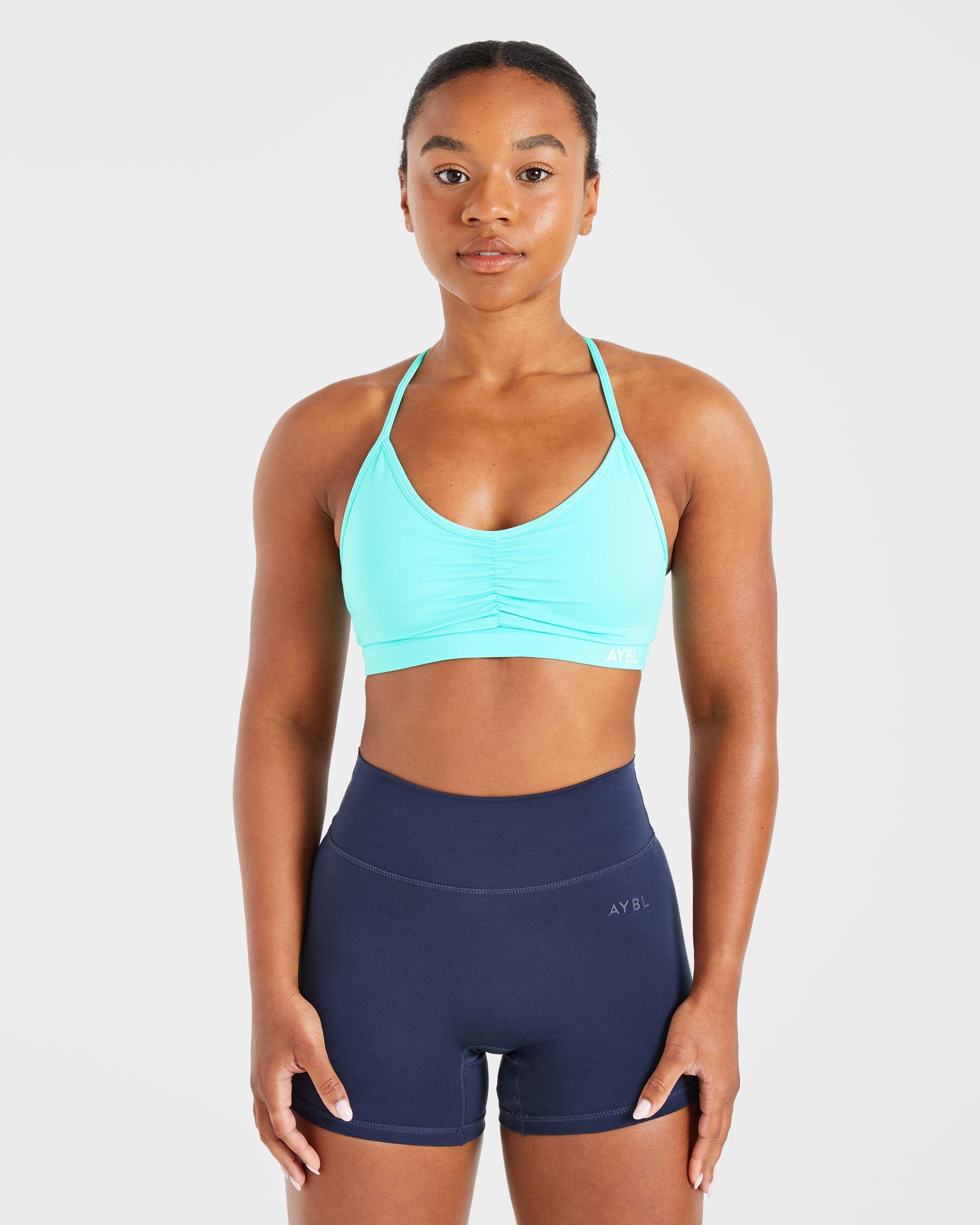 Essential Ruched Sports Bra - Aqua Blau