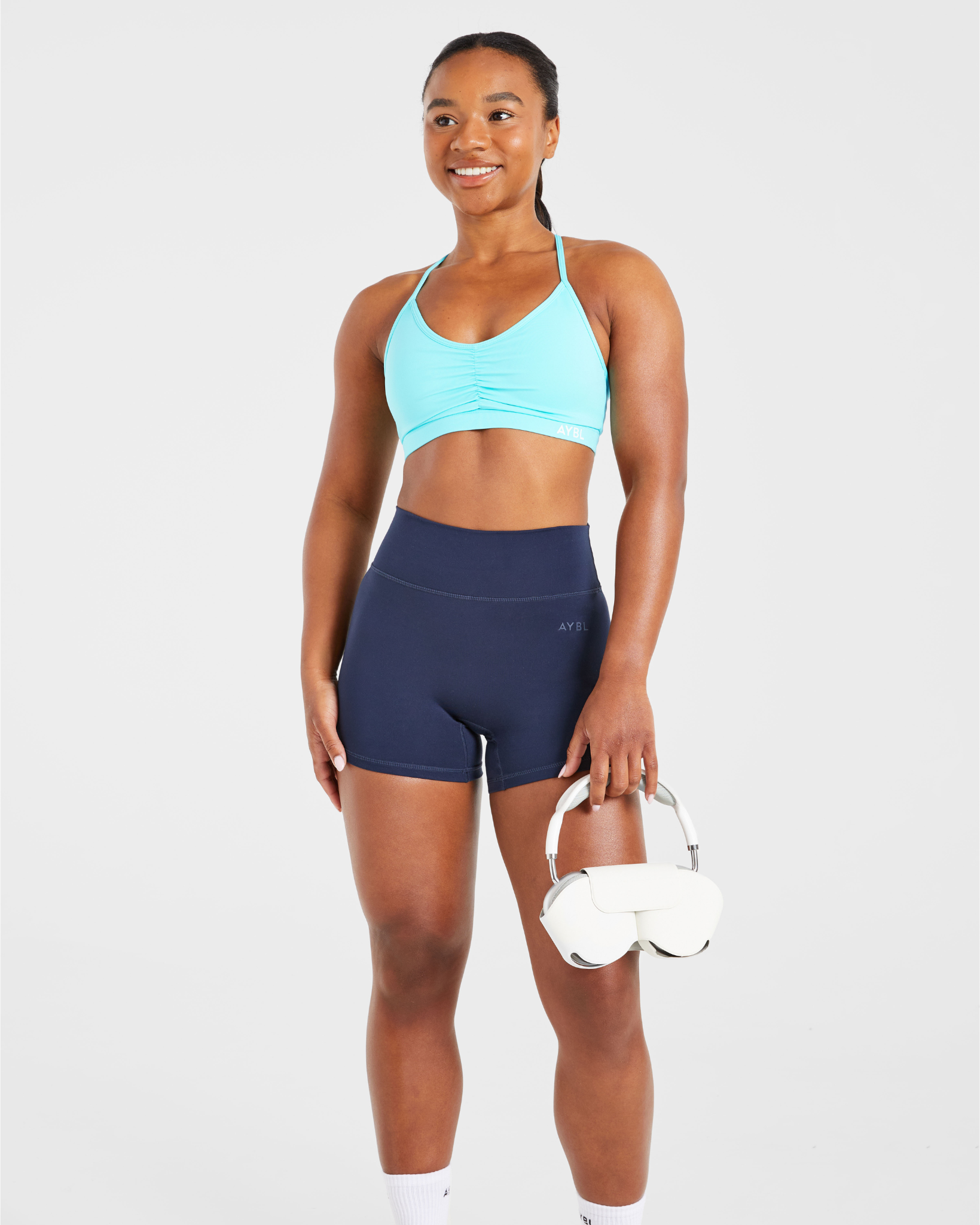 Essential Ruched Sports Bra - Aqua Blau