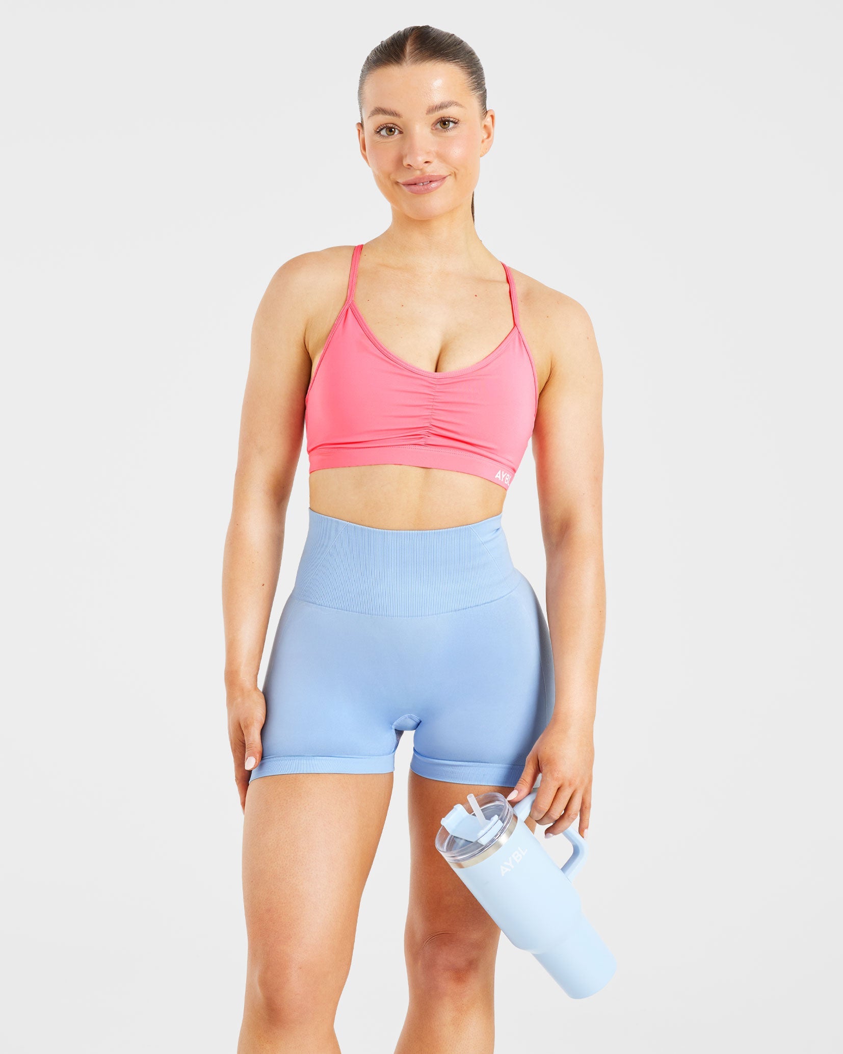 Essential Ruched Sports Bra - Coral Rosa