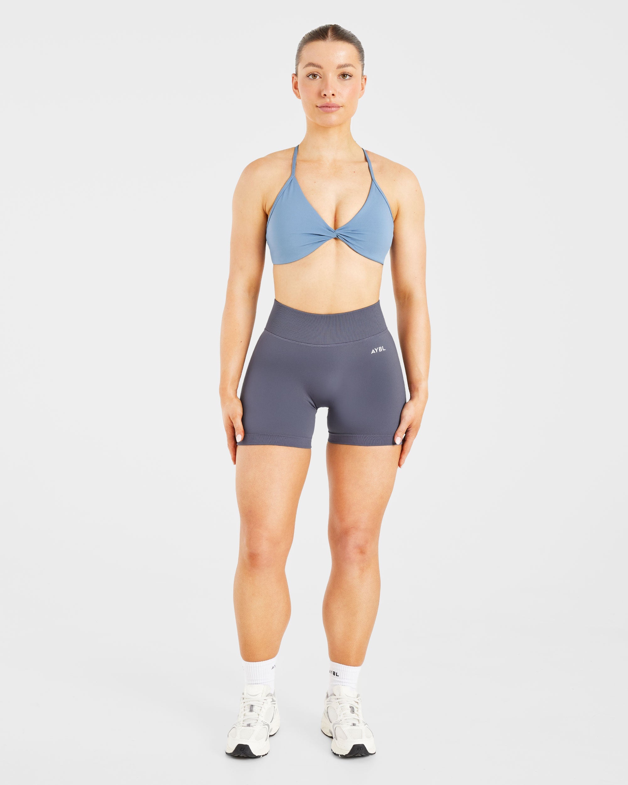 Essential Twist Crossback Sports Bra - Slate Blau