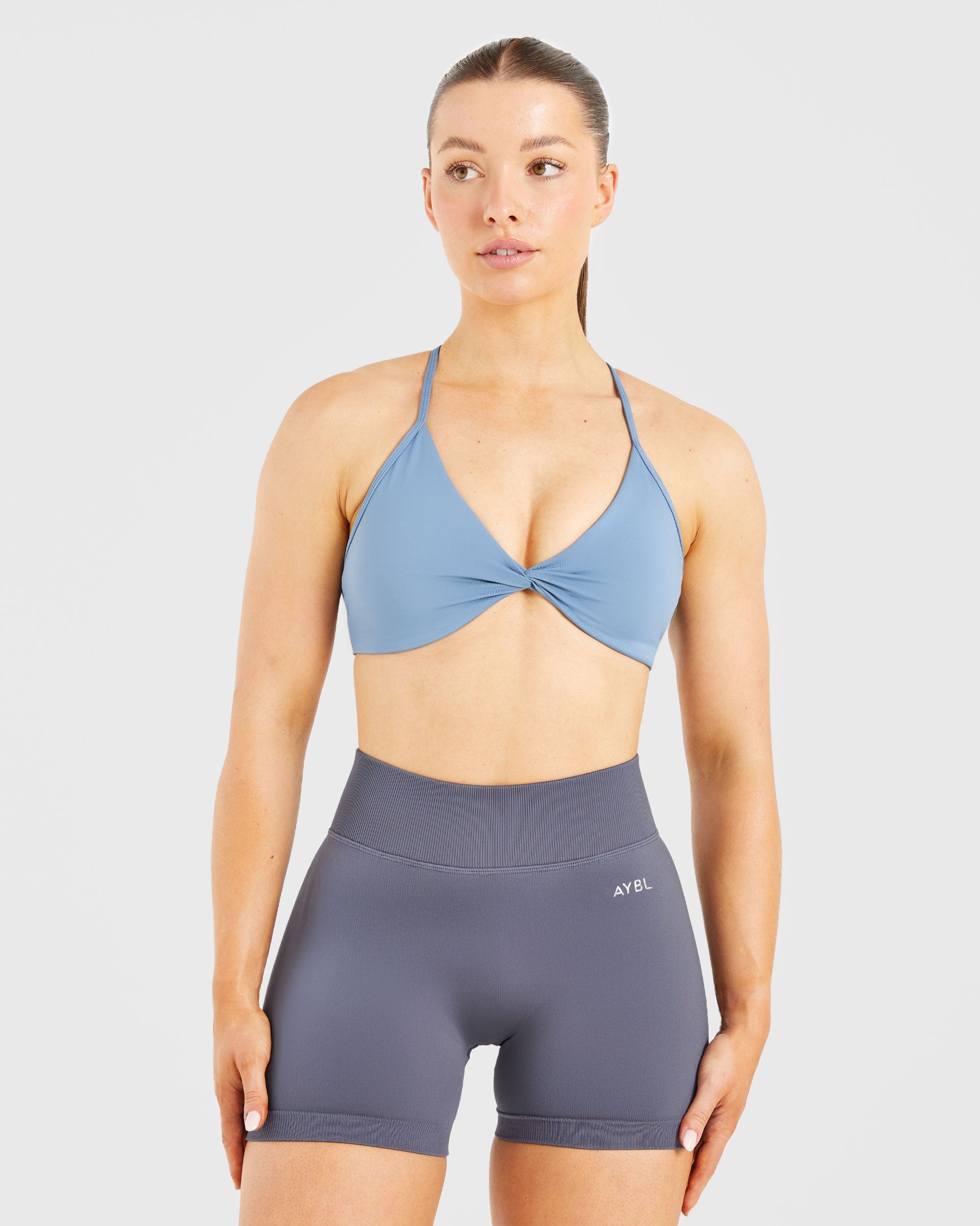 Essential Twist Crossback Sports Bra - Slate Blau