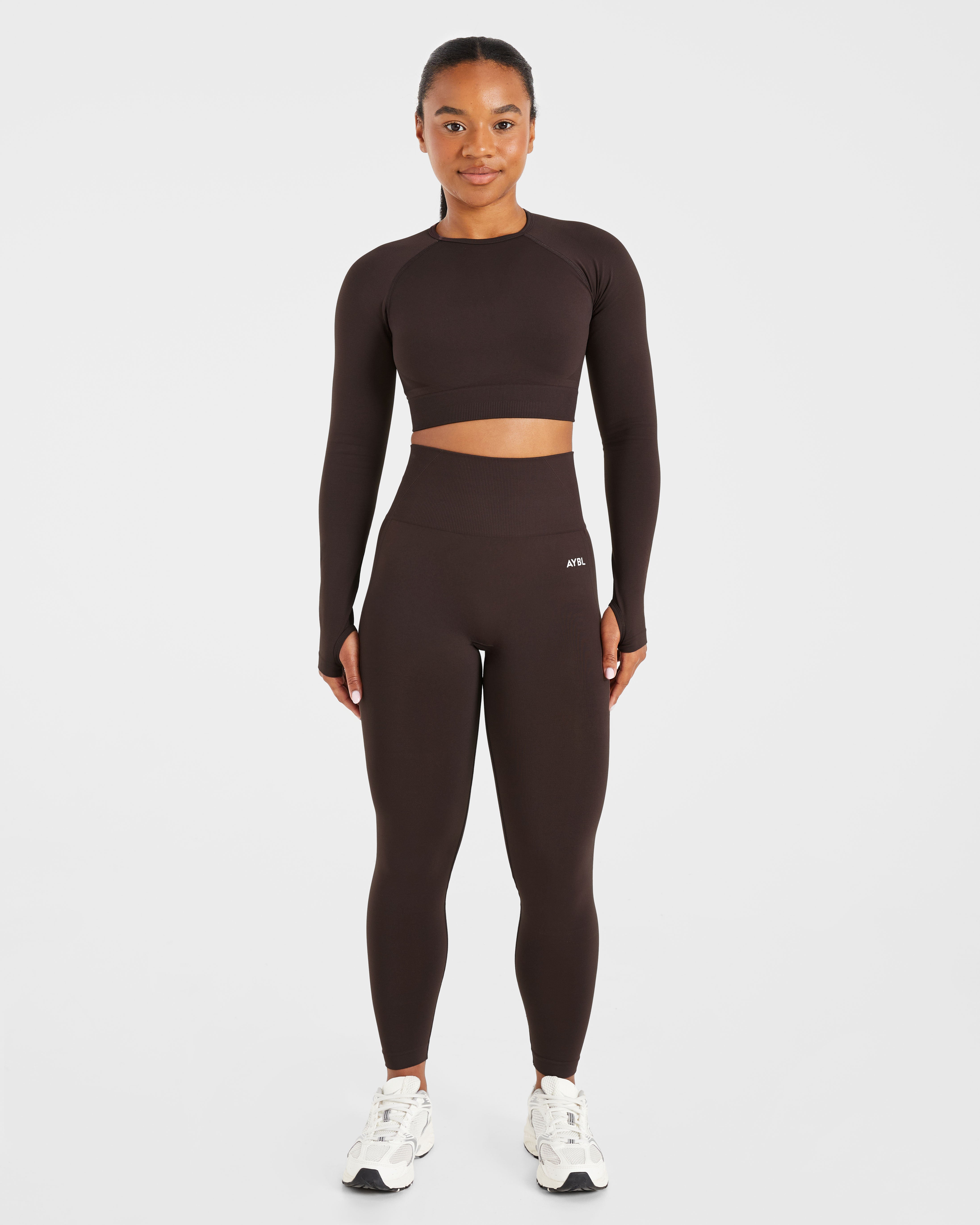 Empower Seamless Long Sleeve Crop Top - Cocoa Braun