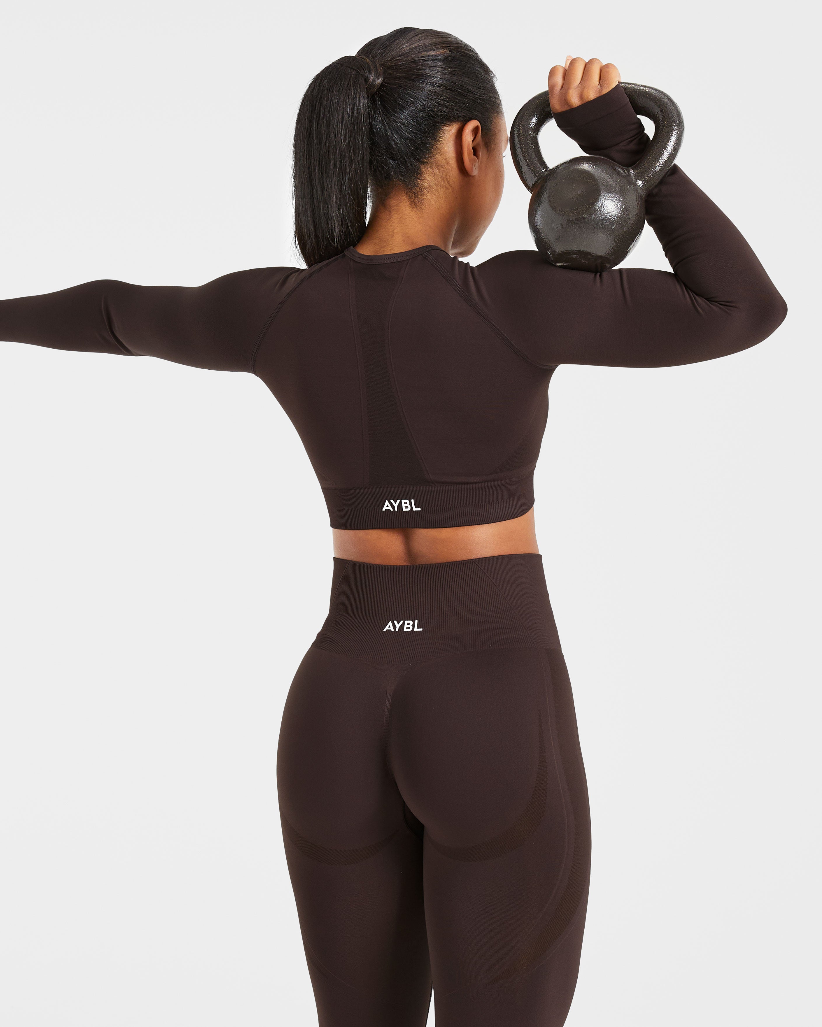 Empower Seamless Long Sleeve Crop Top - Cocoa Braun