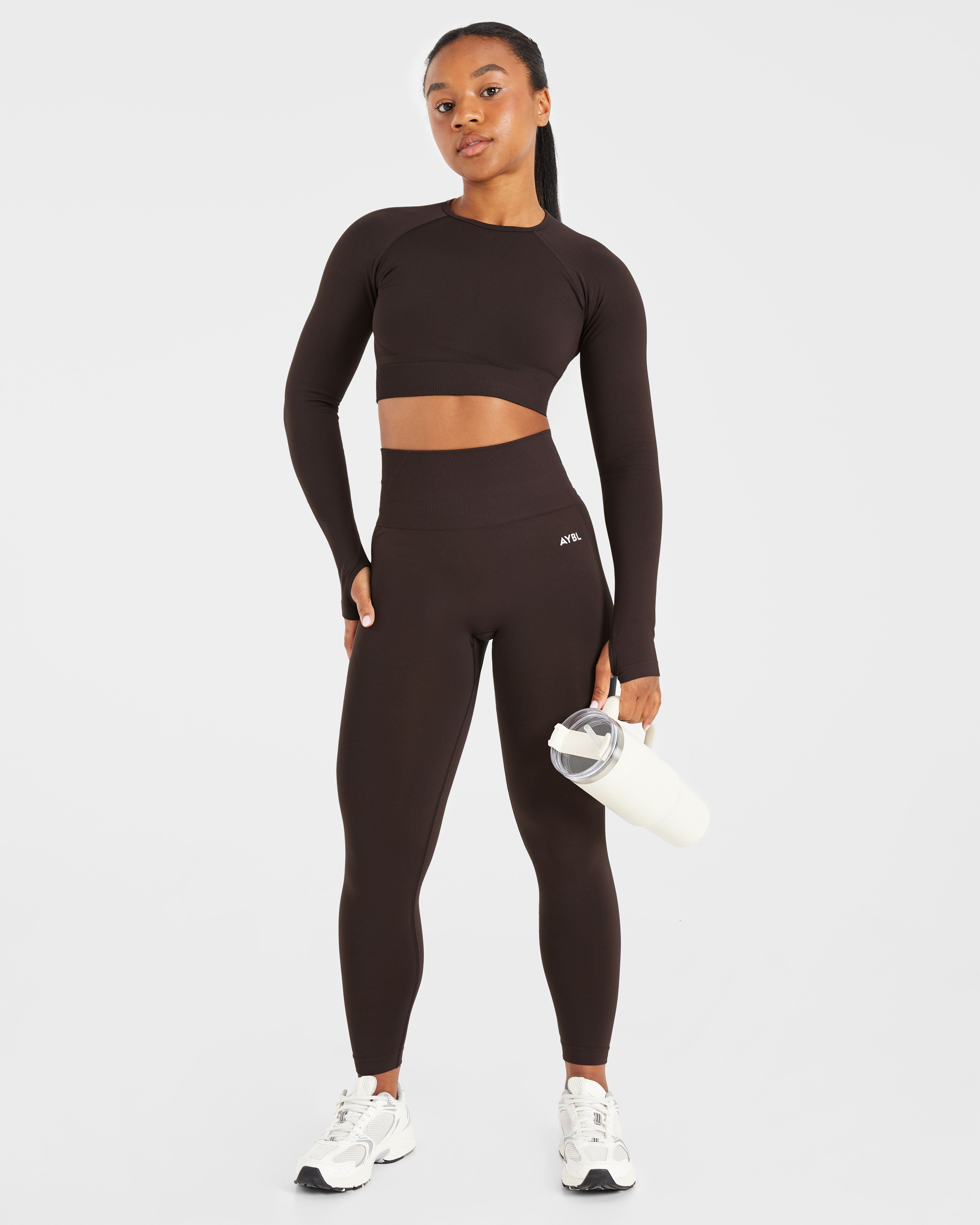 Empower Seamless Long Sleeve Crop Top - Cocoa Braun