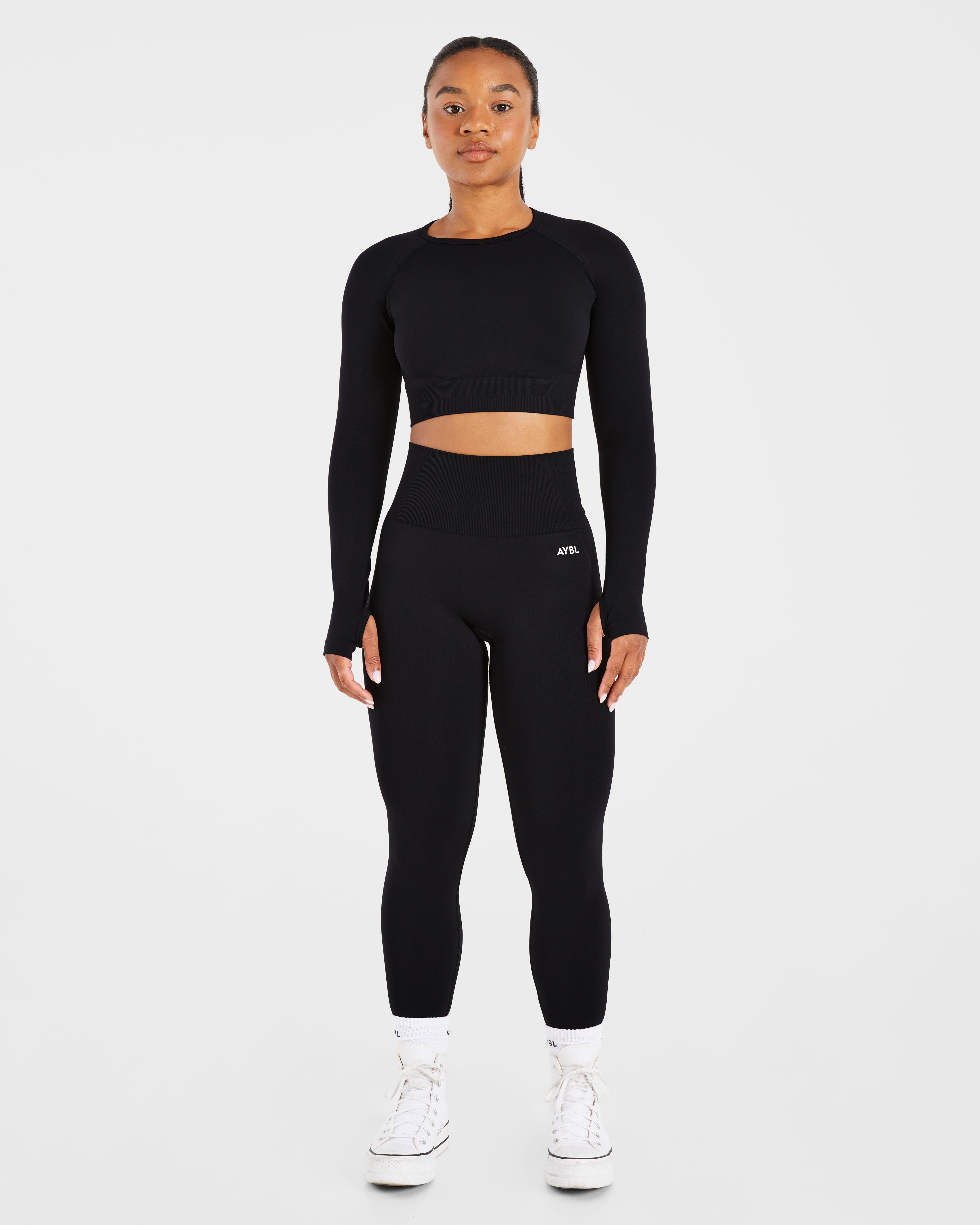 Empower Seamless Long Sleeve Crop Top - Schwarz
