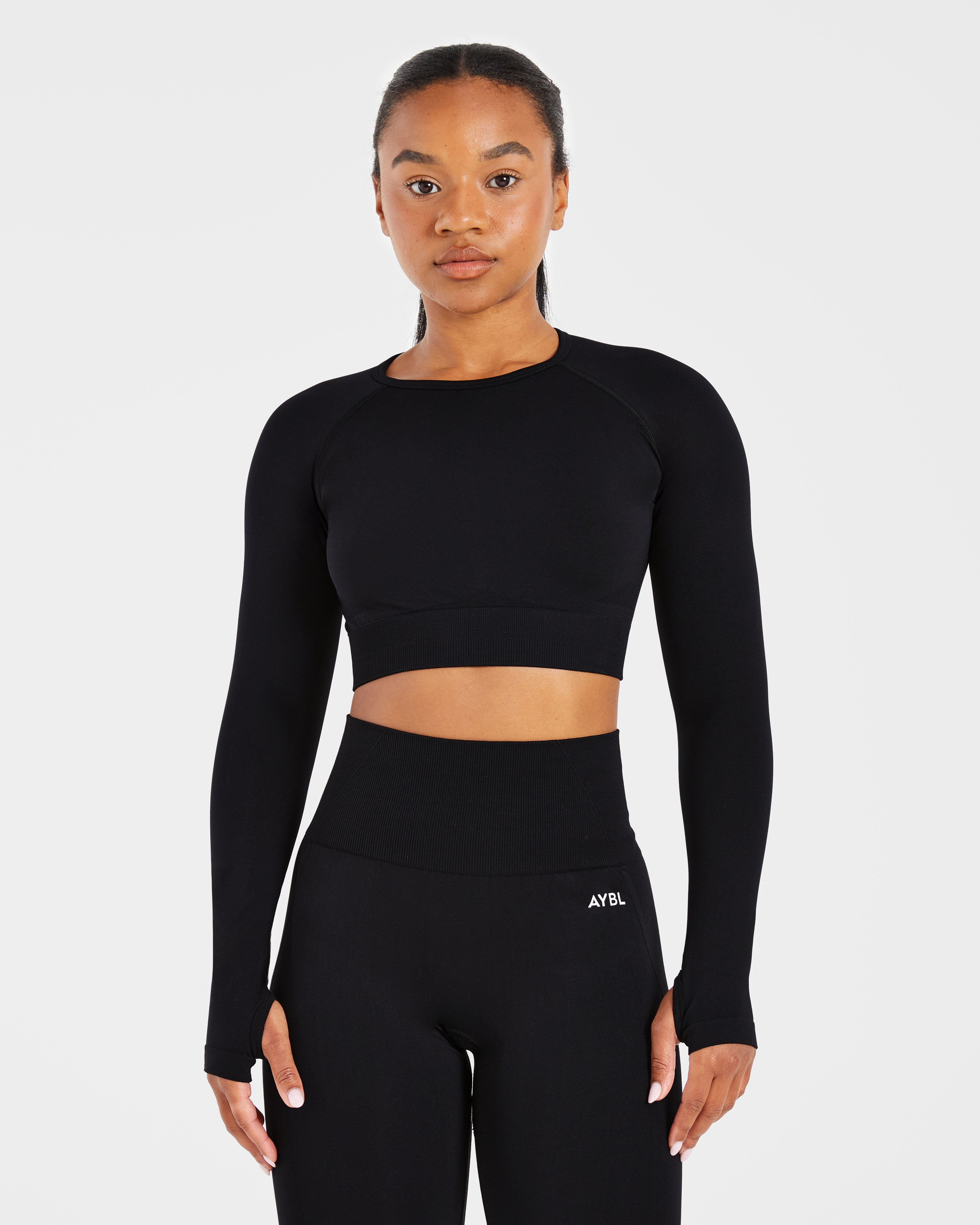 Empower Seamless Long Sleeve Crop Top - Schwarz