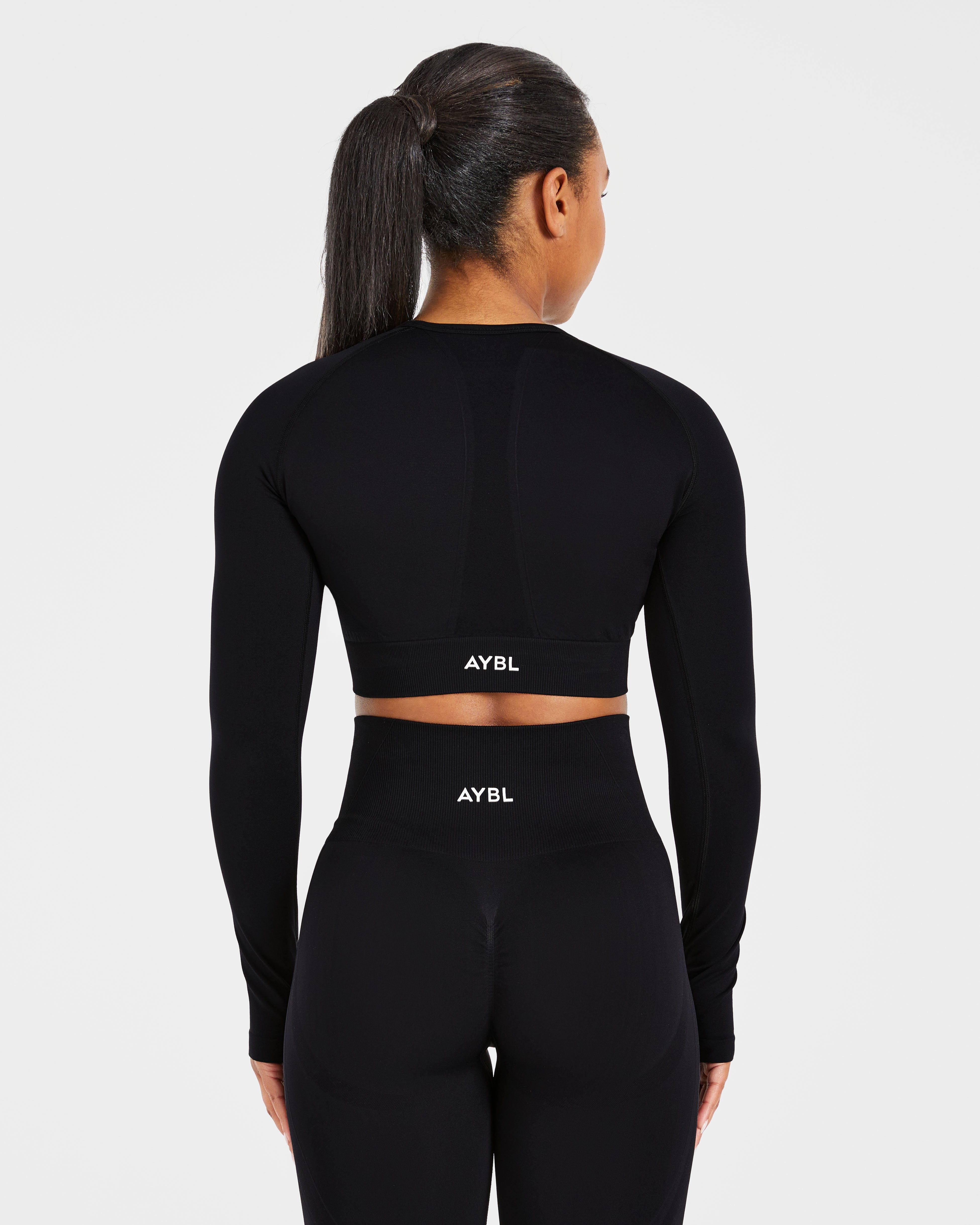 Empower Seamless Long Sleeve Crop Top - Schwarz