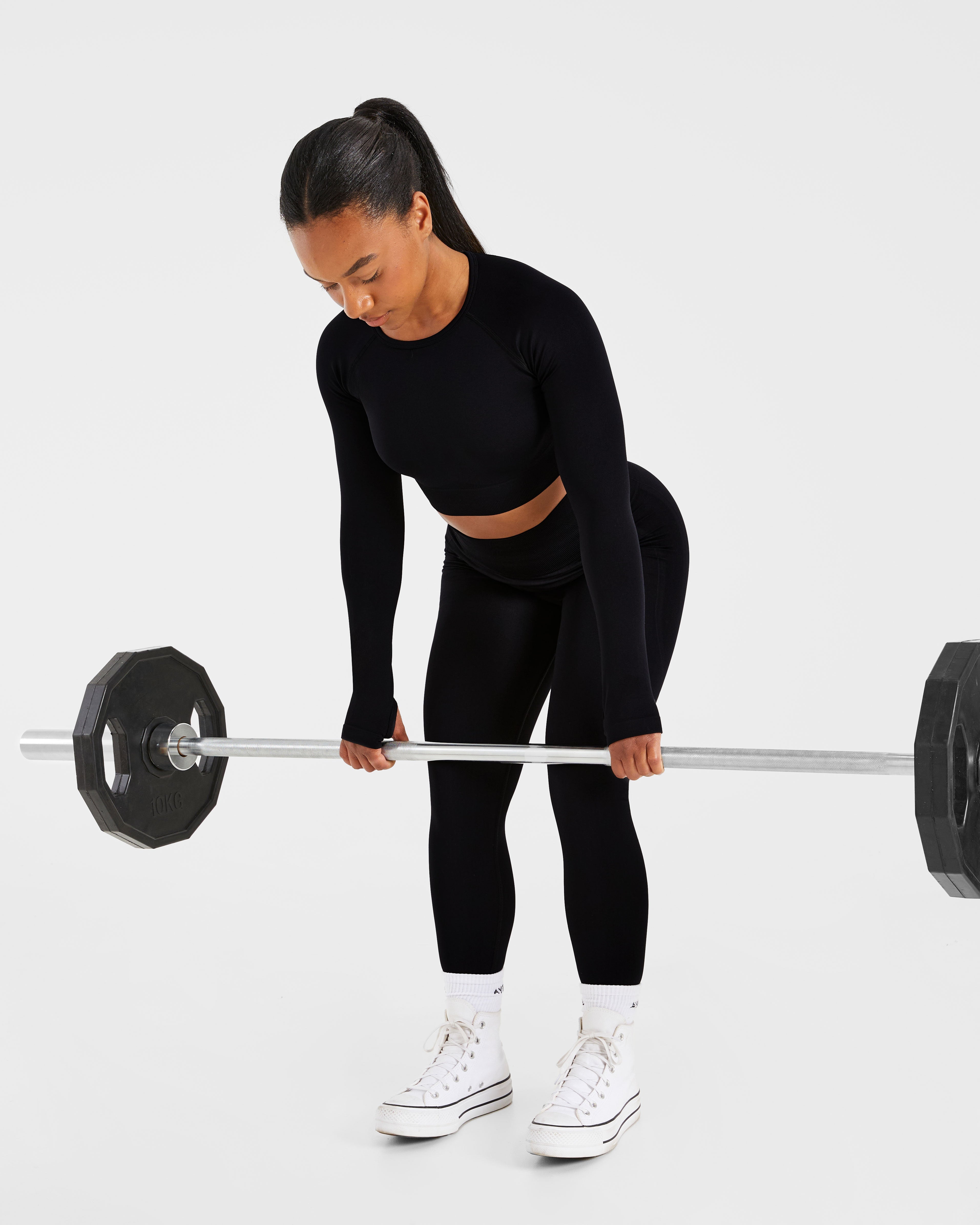 Empower Seamless Long Sleeve Crop Top - Schwarz