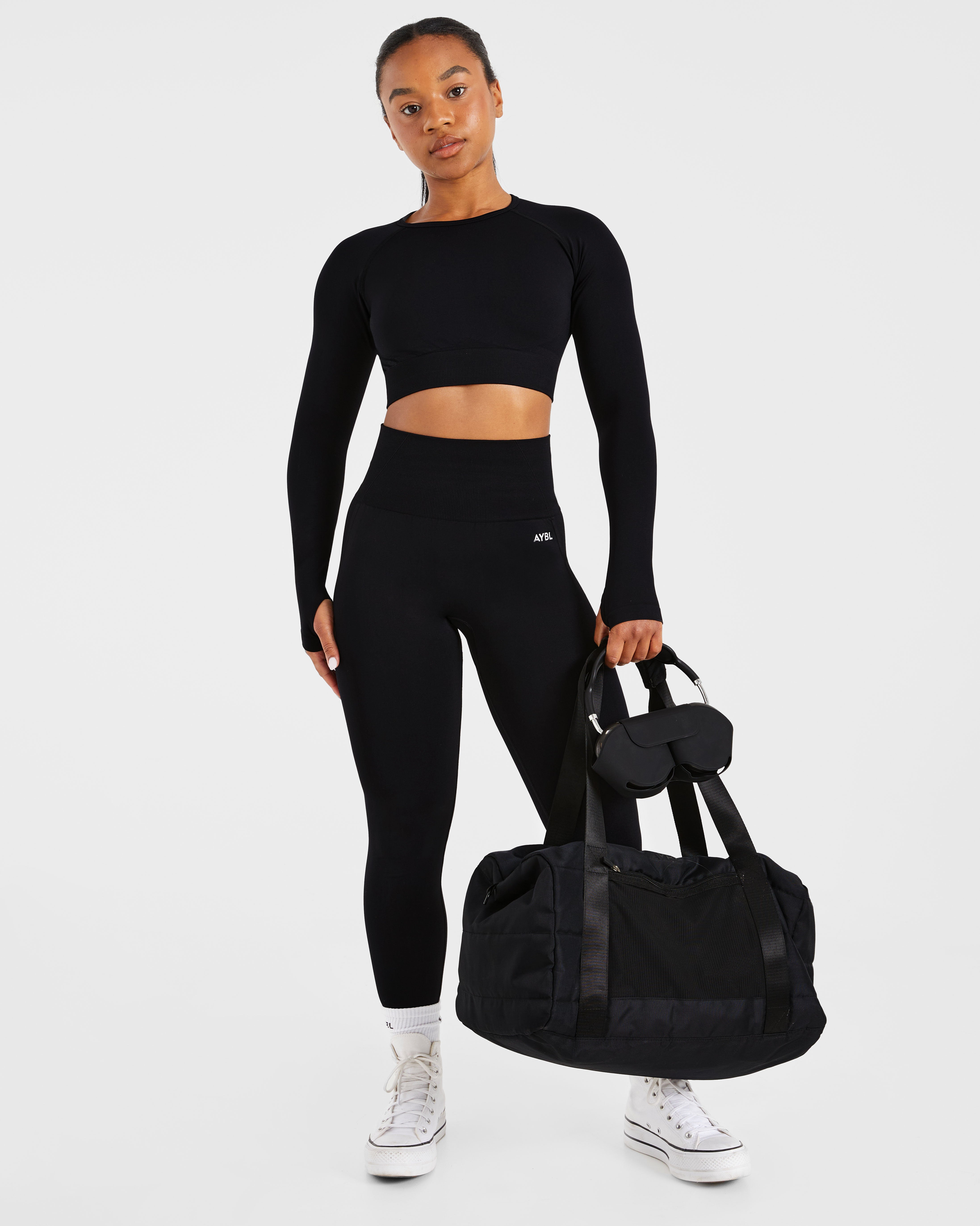Empower Seamless Long Sleeve Crop Top - Schwarz