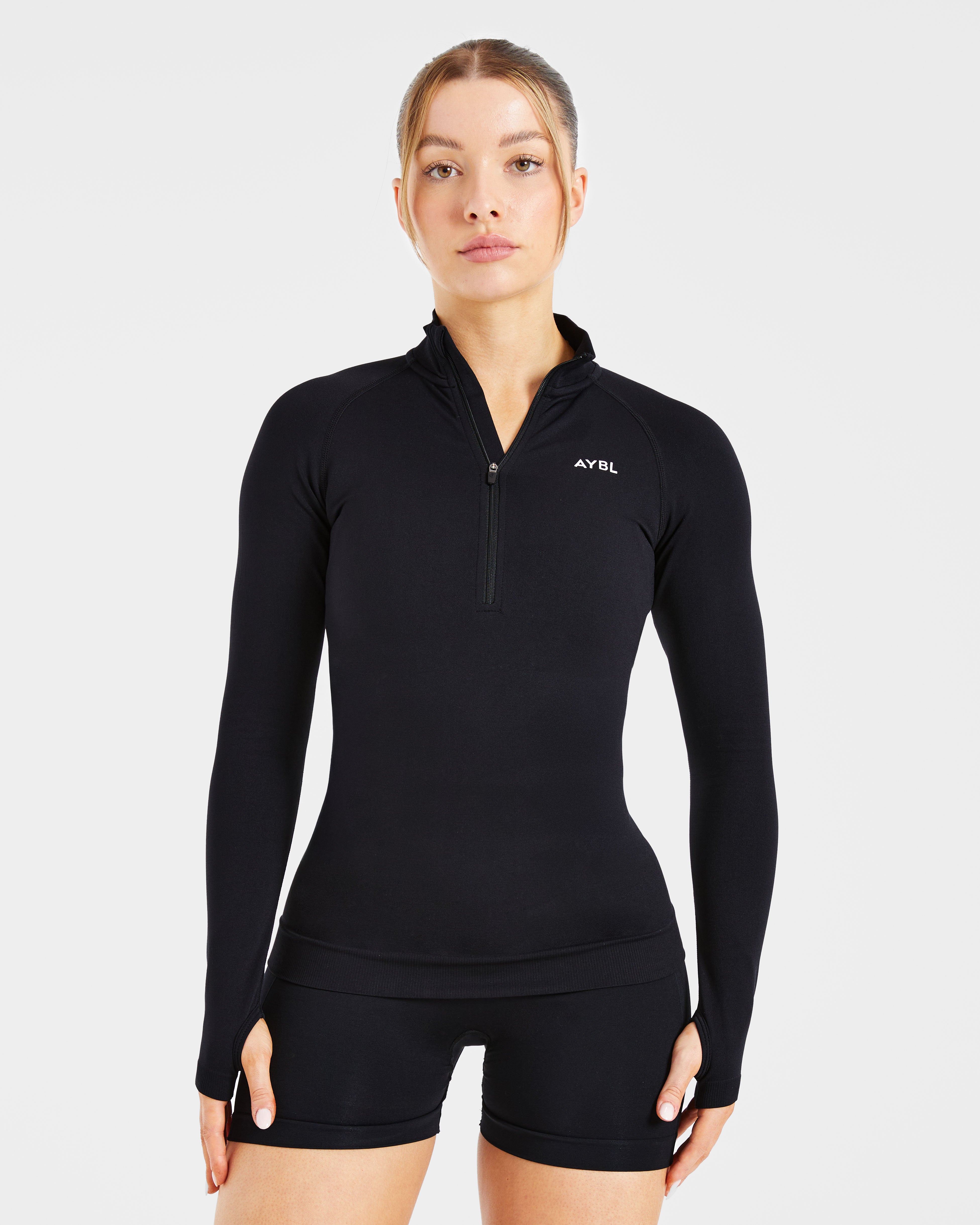 Essential Seamless 1/2 Zip Pullover - Schwarz