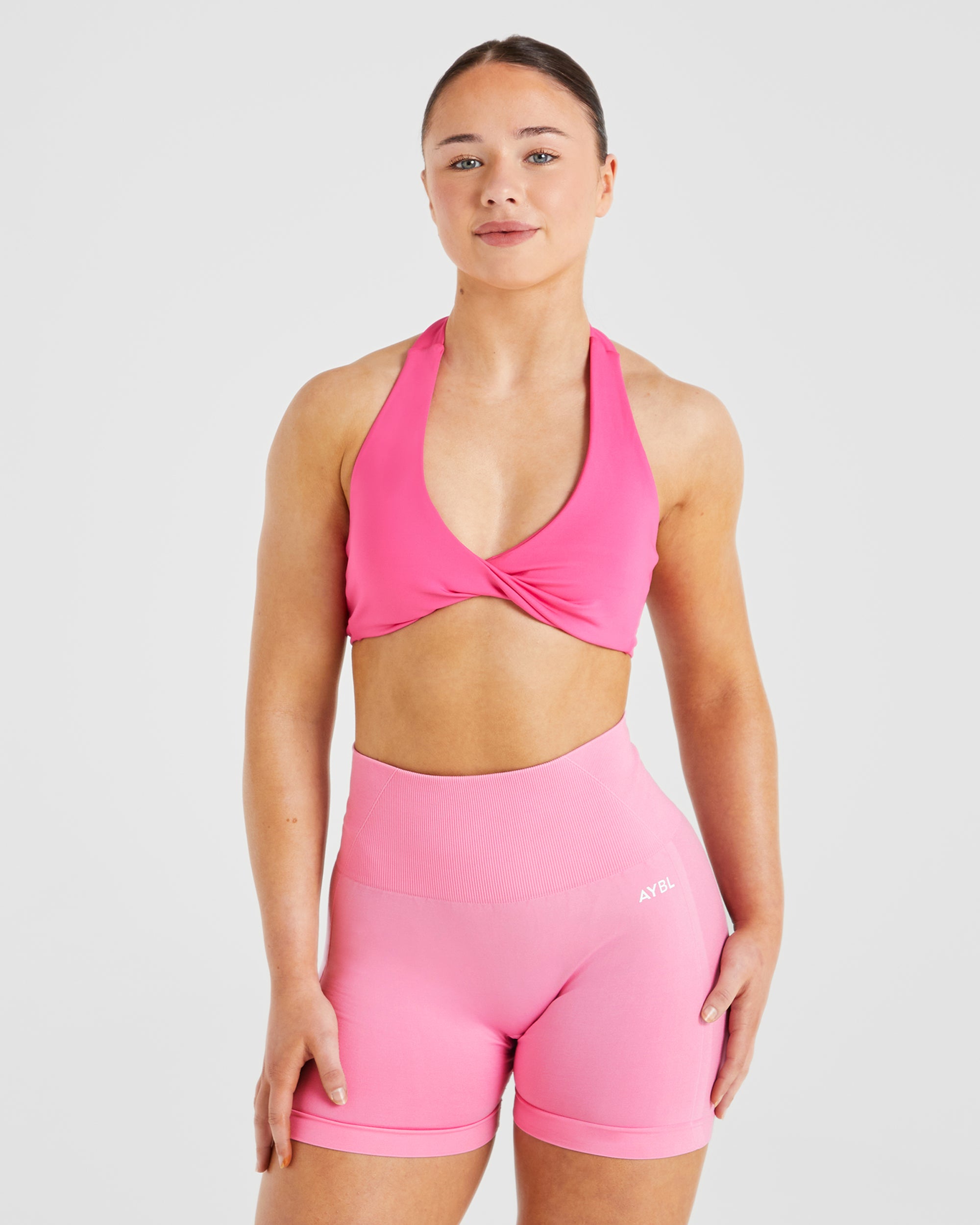Essential Halterneck Sports Bra - Hot Rosa