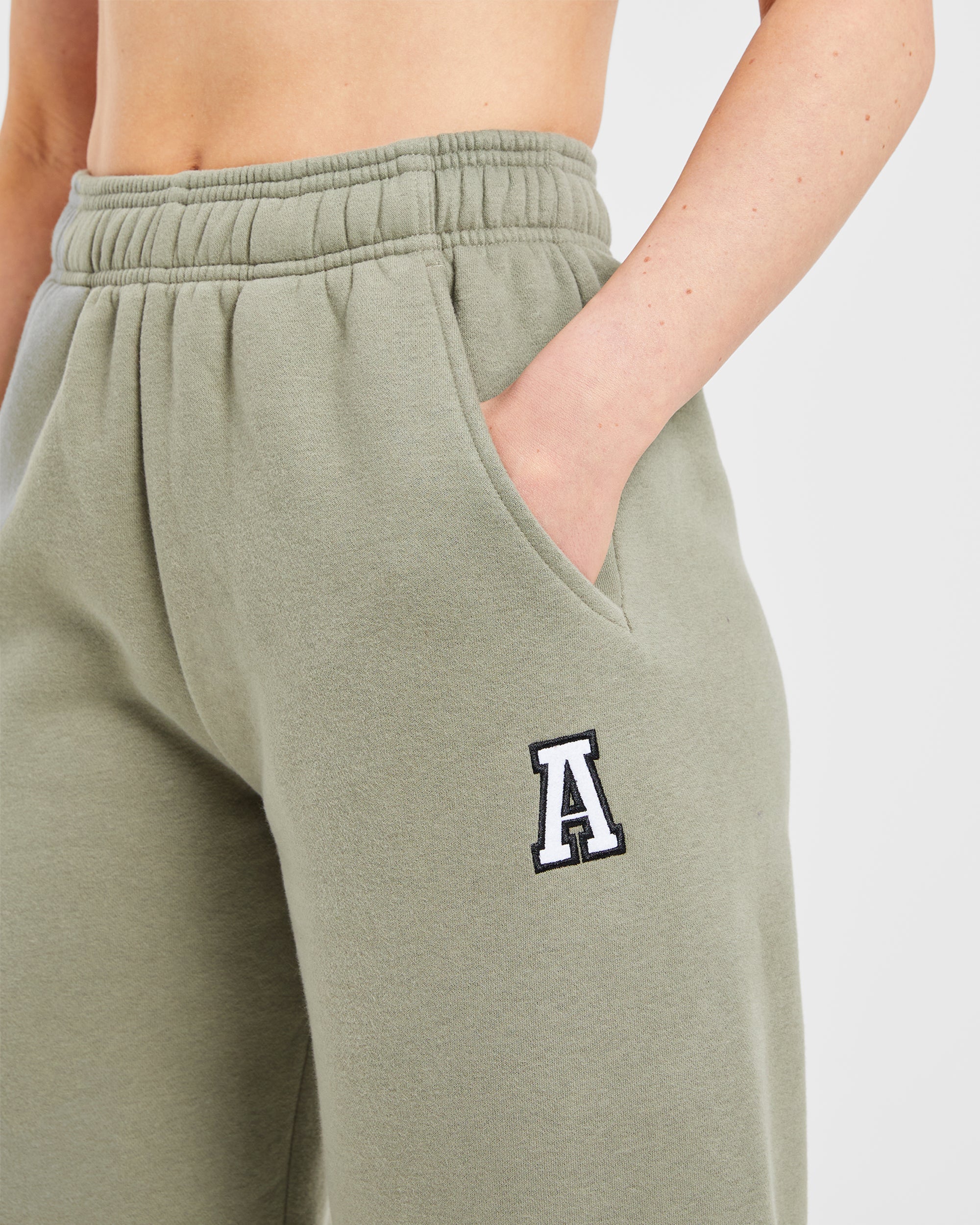 Image 5 from Varsity Embroidered Oversized Straight Leg Joggers - Muted Olive
