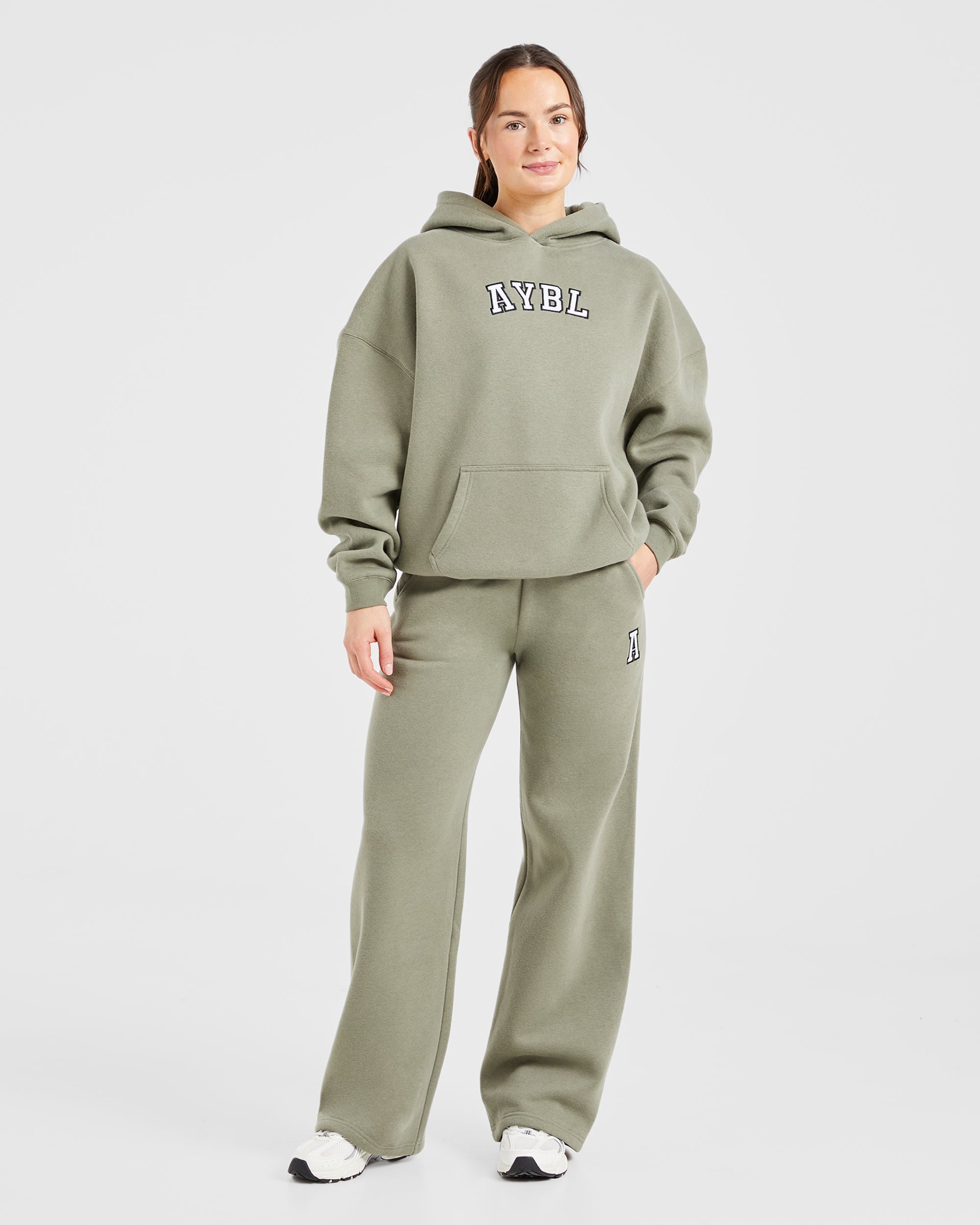 Image 3 from Varsity Embroidered Oversized Straight Leg Joggers - Muted Olive