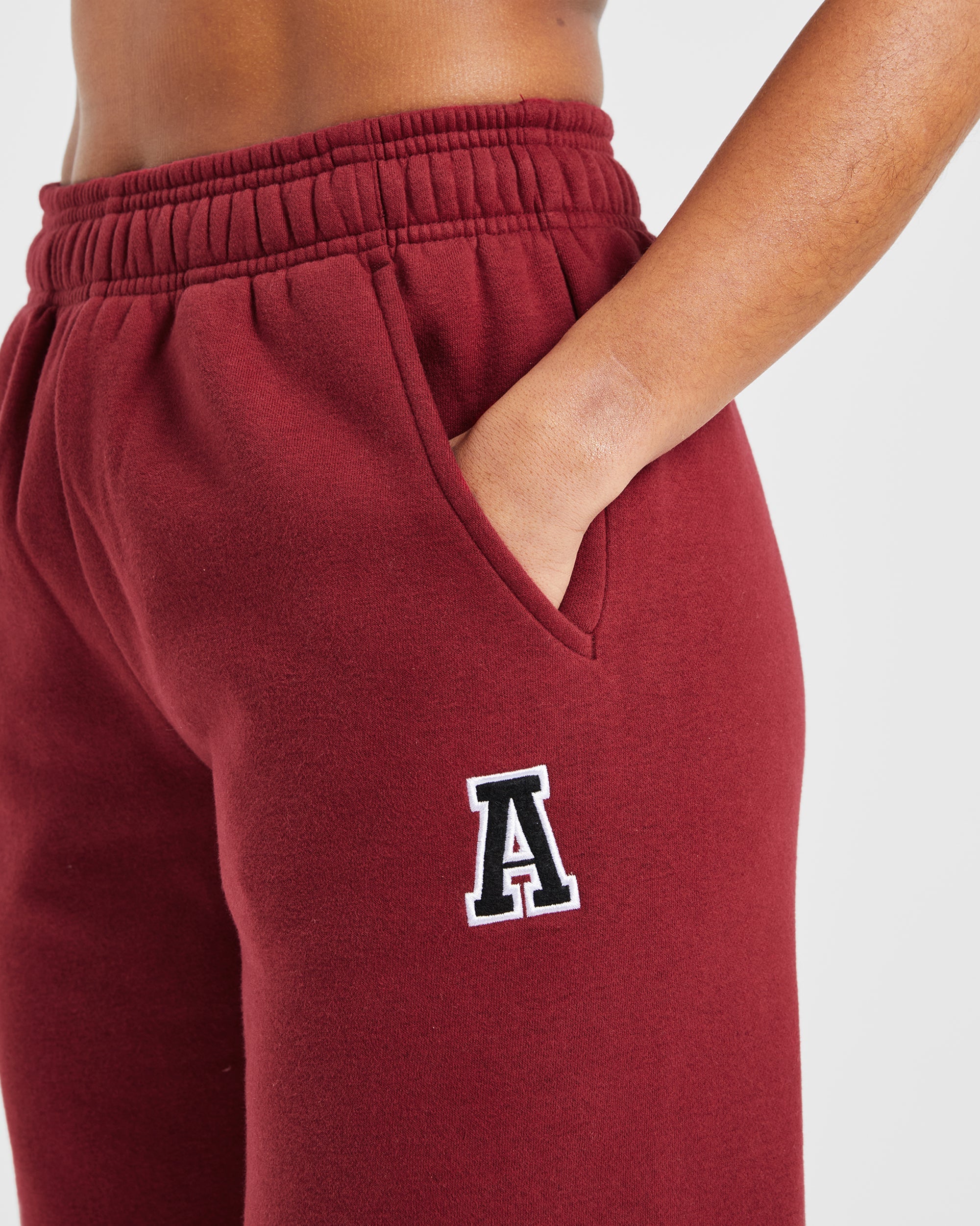 Image 5 from Varsity Embroidered Oversized Straight Leg Joggers - Burgundy