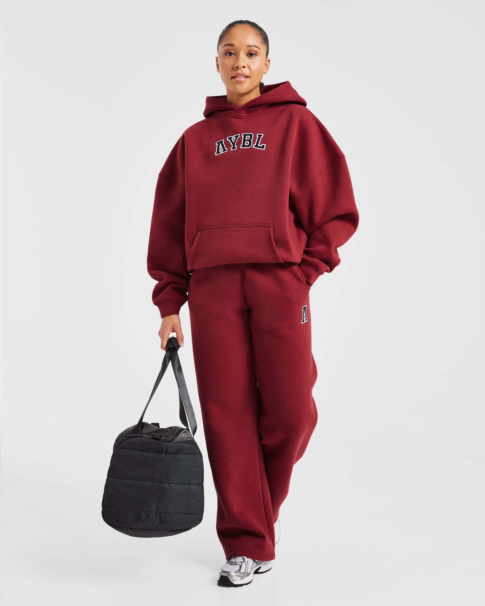 Image 7 from Varsity Embroidered Oversized Straight Leg Joggers - Burgundy