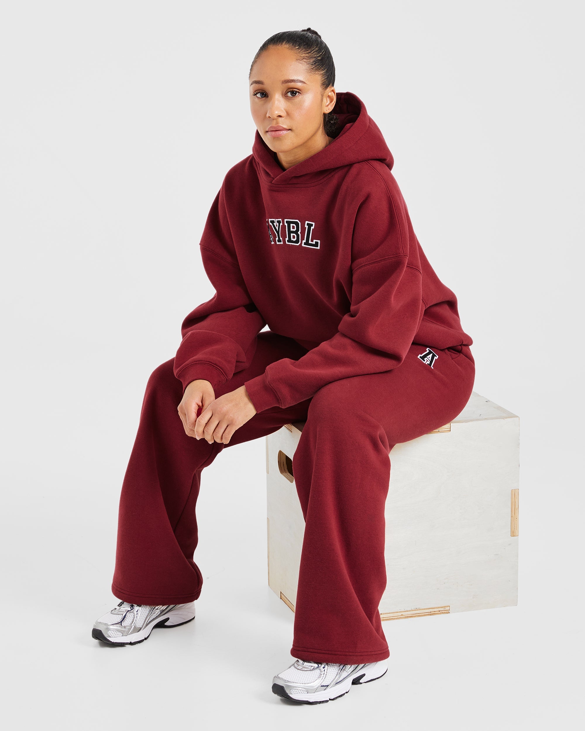 Image 8 from Varsity Embroidered Oversized Straight Leg Joggers - Burgundy