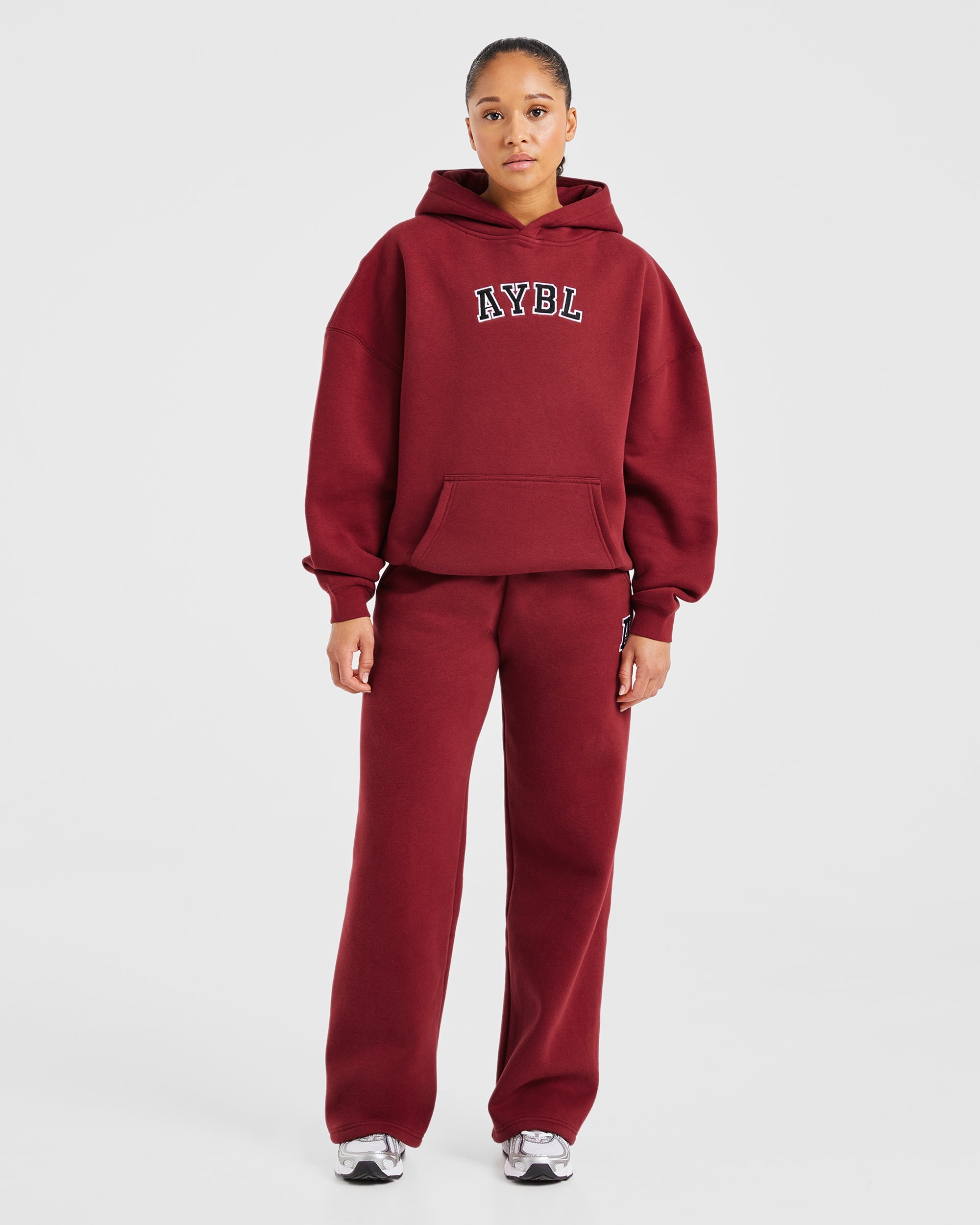 Image 3 from Varsity Embroidered Oversized Straight Leg Joggers - Burgundy