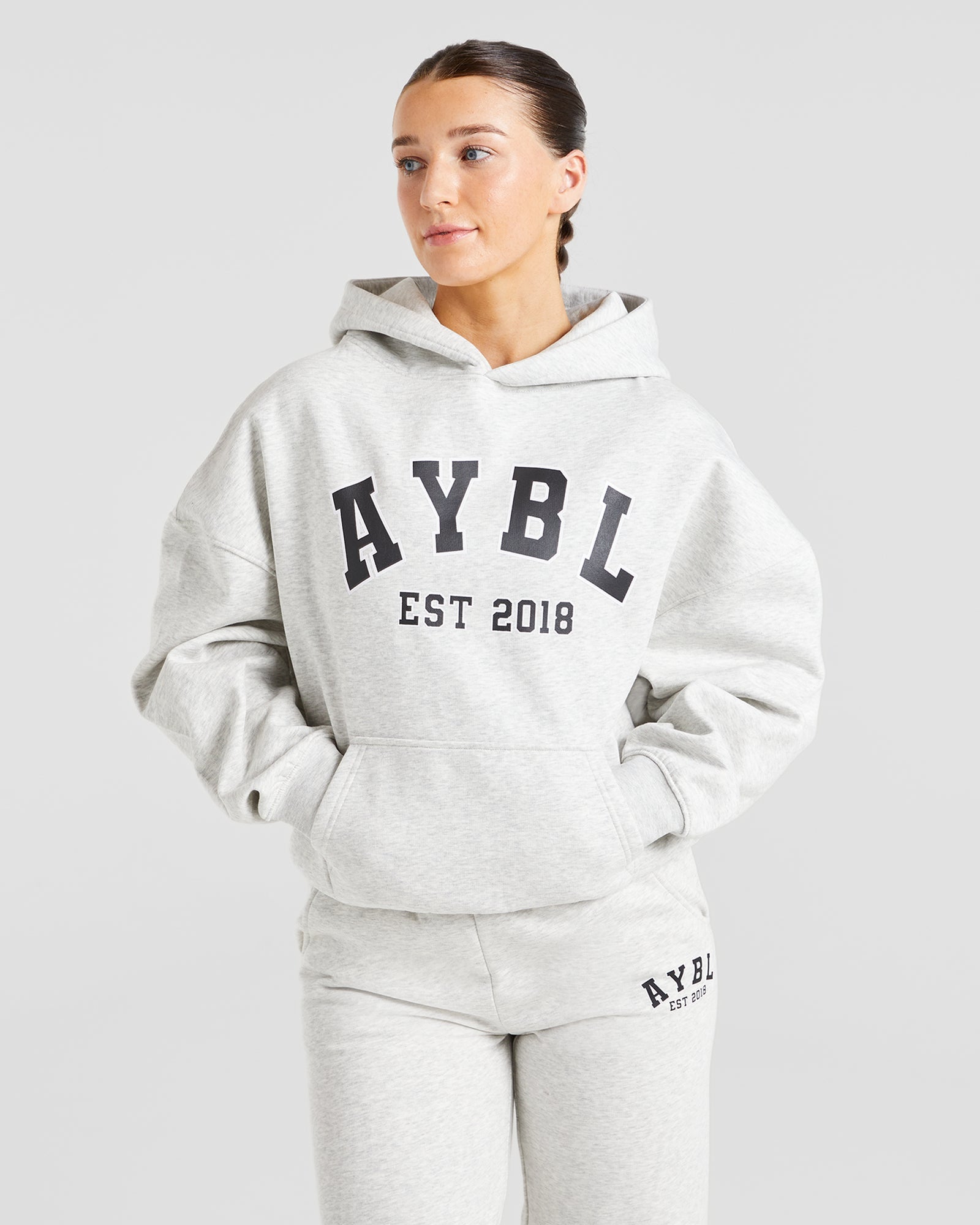 Varsity Graphic Oversized Hoodie - Grau Marl