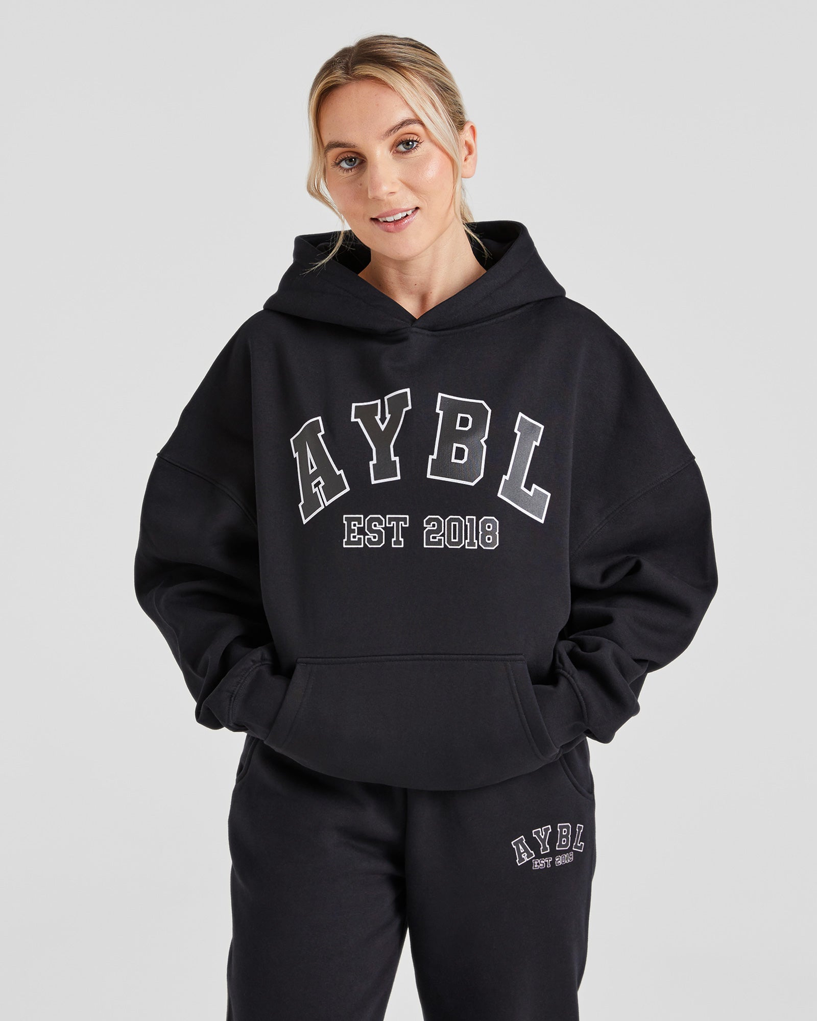 Varsity Graphic Oversized Hoodie - Schwarz