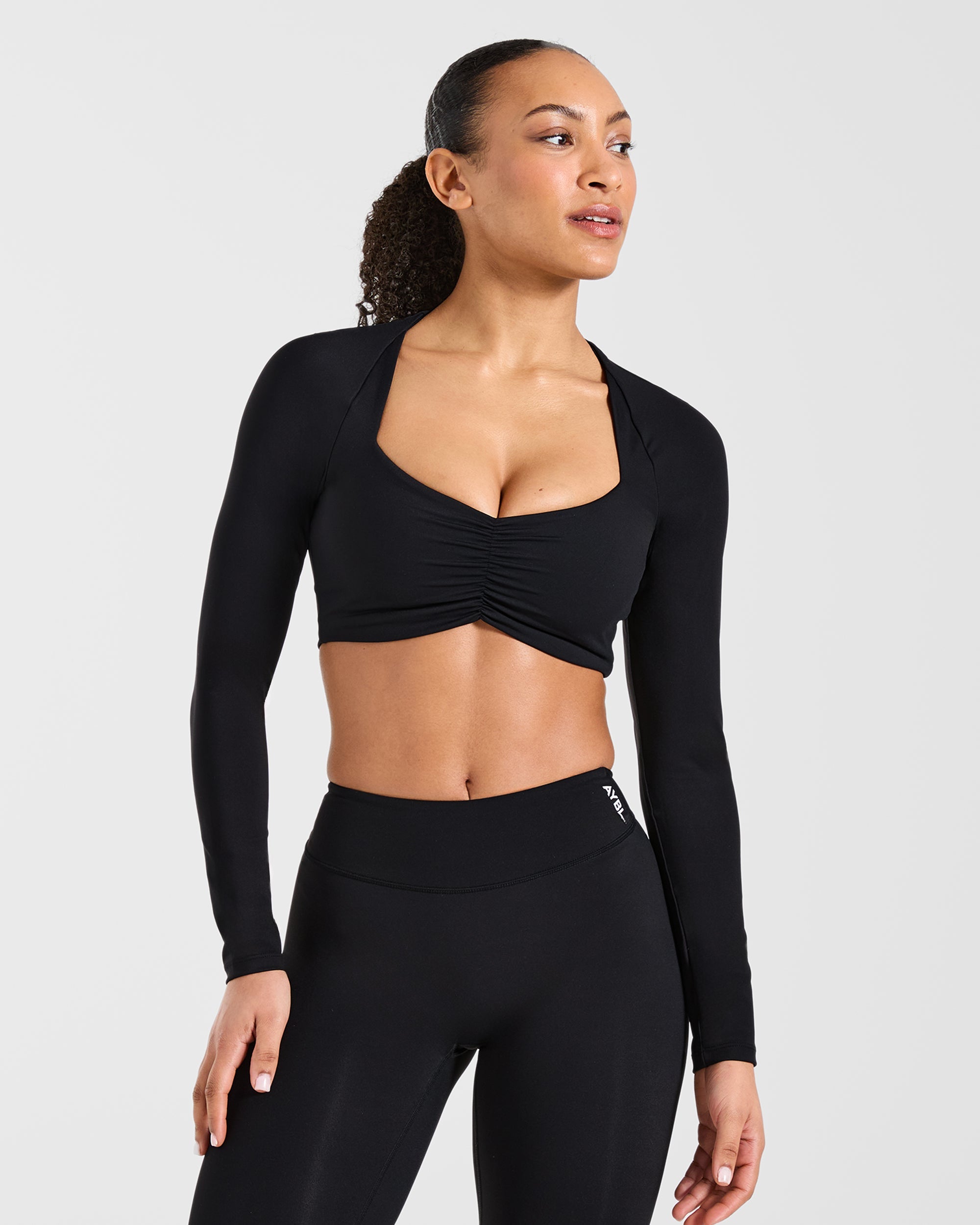 Physique Long Sleeve Crop Top - Schwarz
