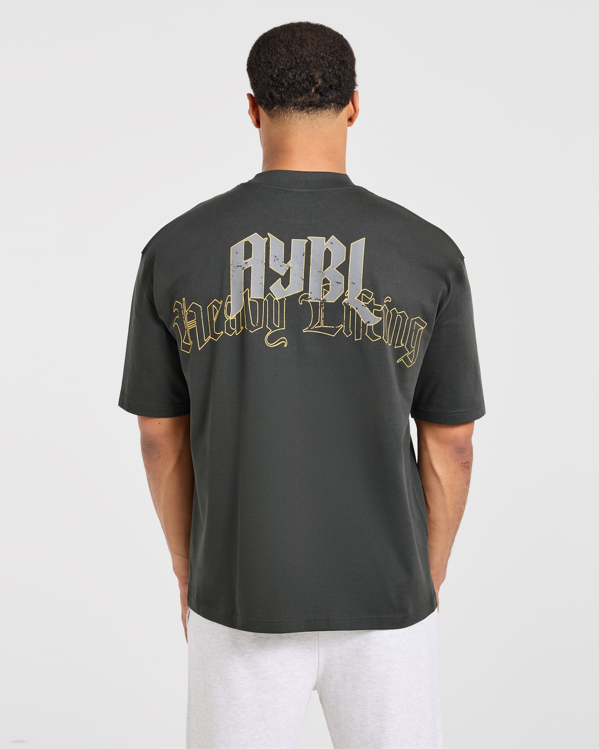 Heavy Lifting Gothic Oversized T Shirt - Charcoal/Gelb