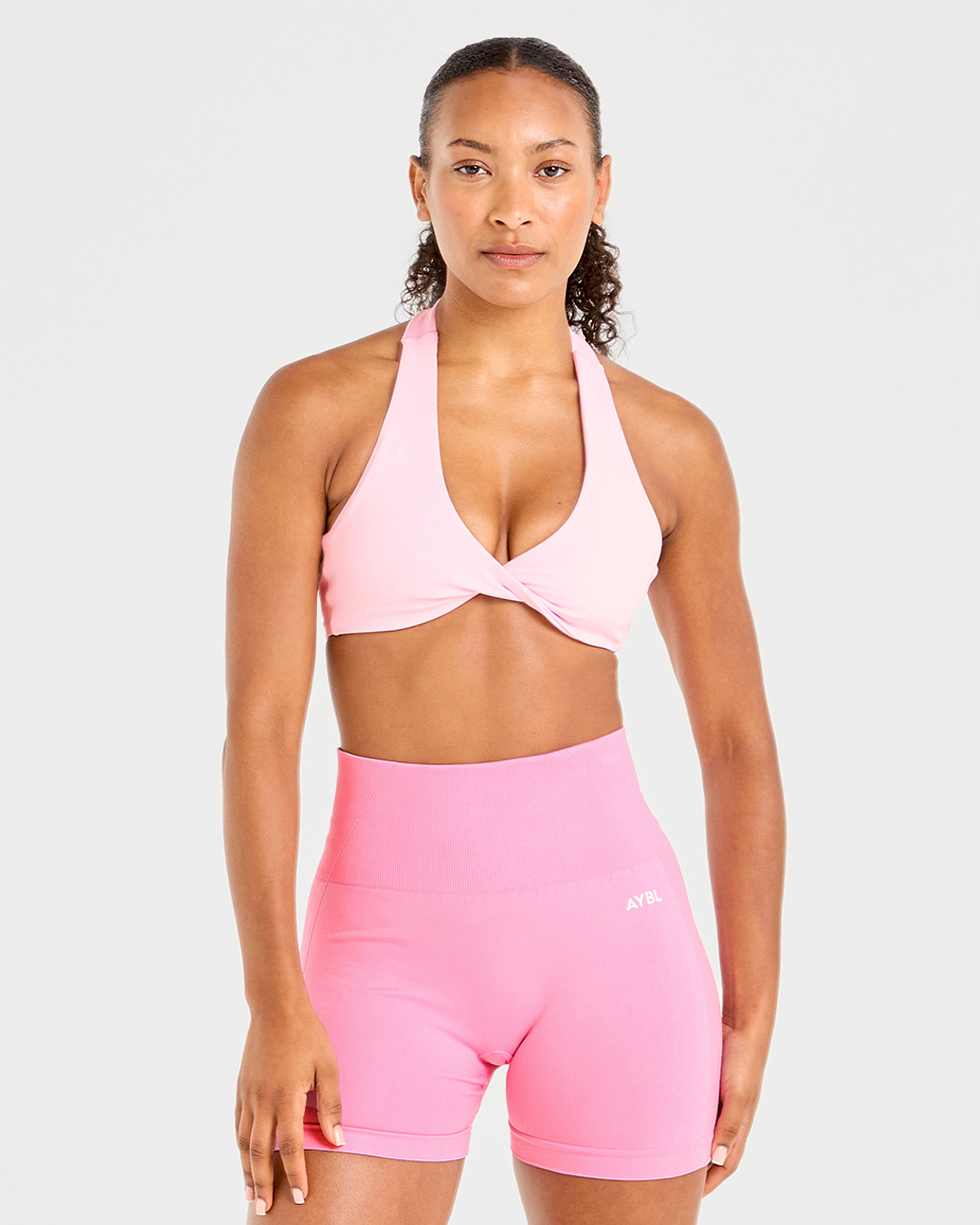 Essential Halterneck Sports Bra - Baby Rosa