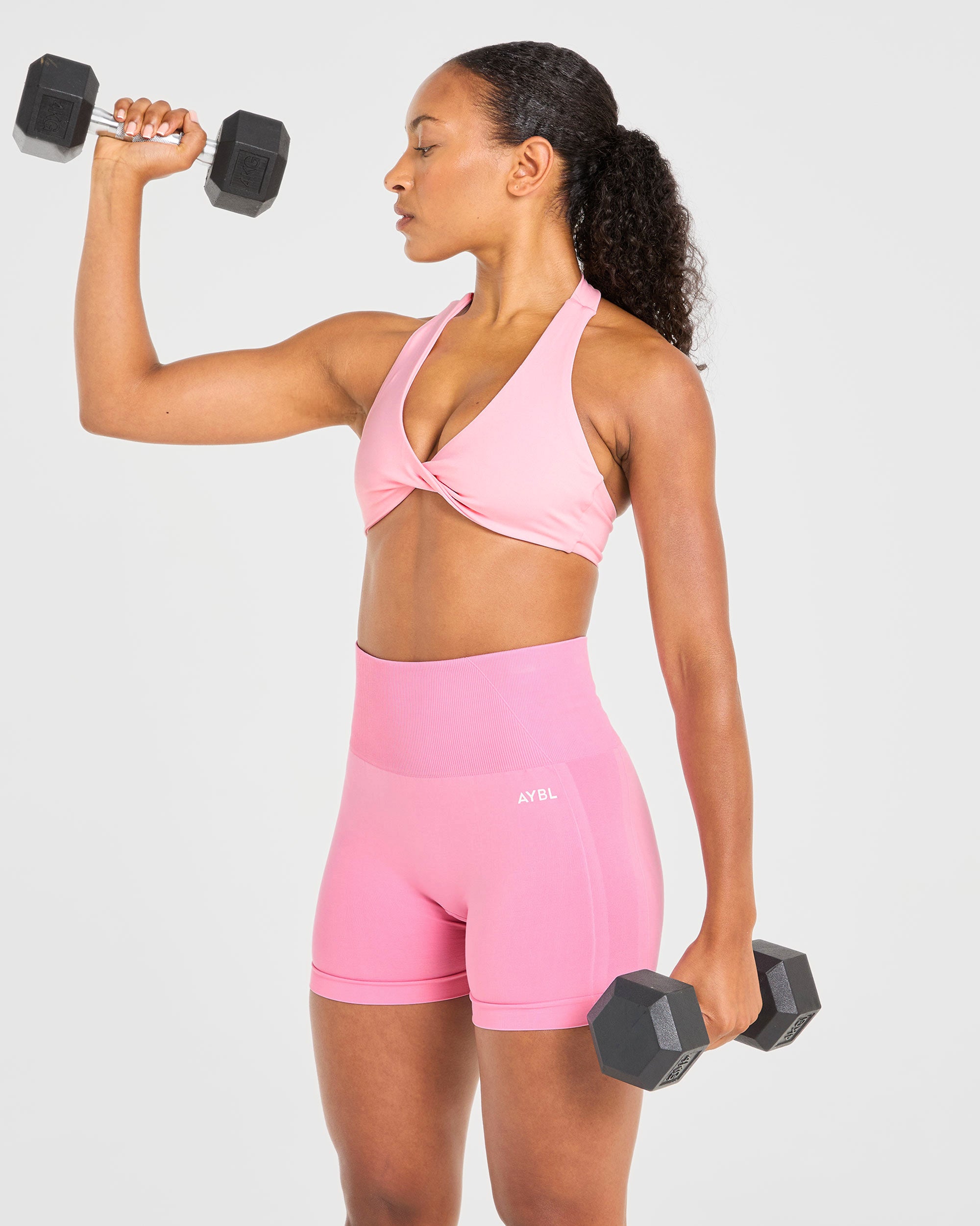 Essential Halterneck Sports Bra - Baby Rosa