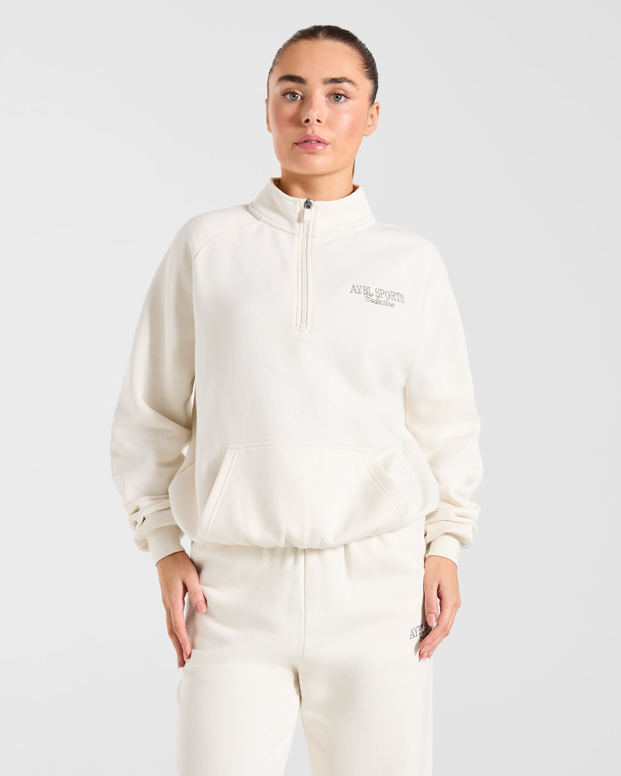 Sports Collective Oversized 1/4 Zip Pullover - Off Weiß/Grün