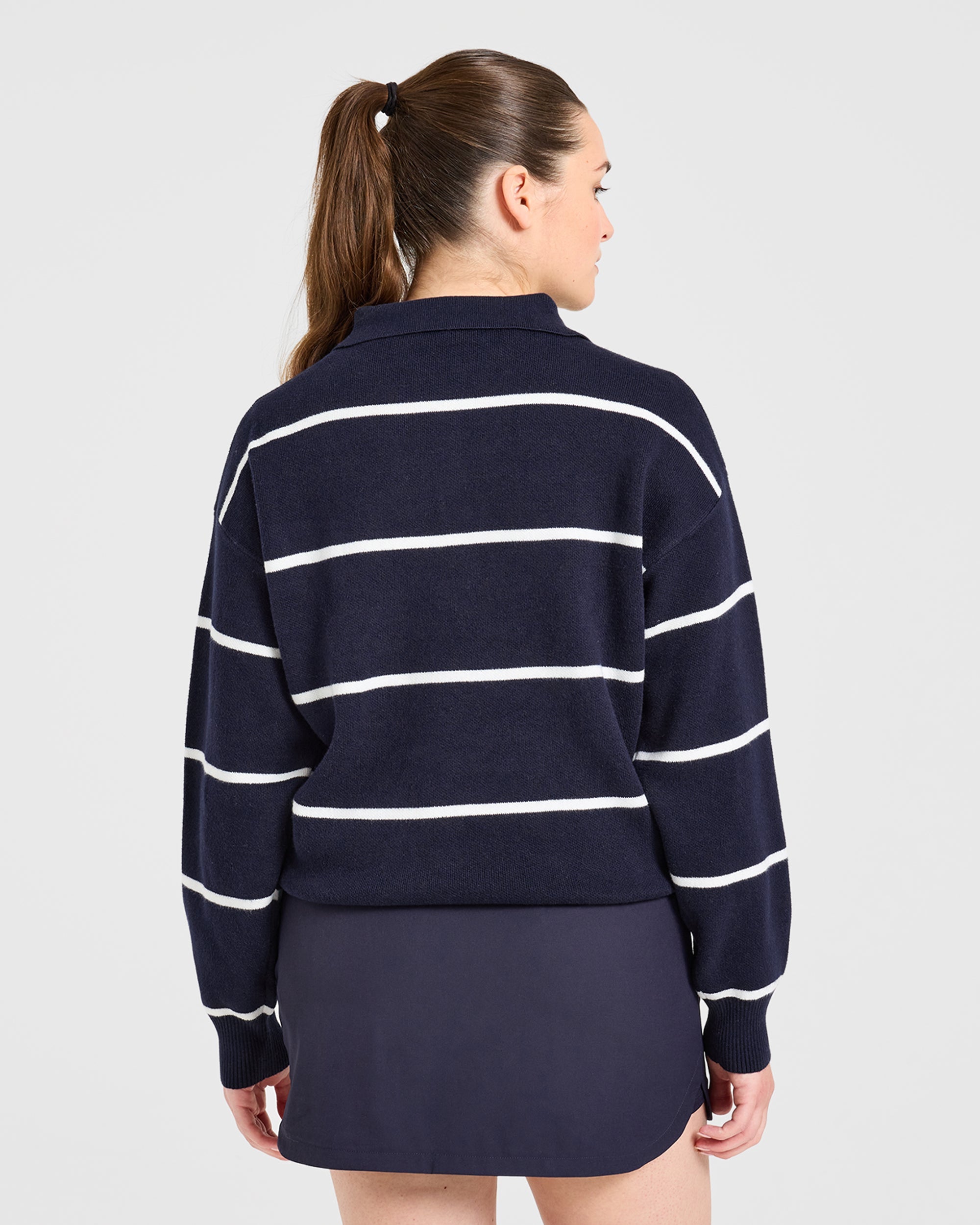 Signature Relaxed Knitted Polo - Navy/Weiß