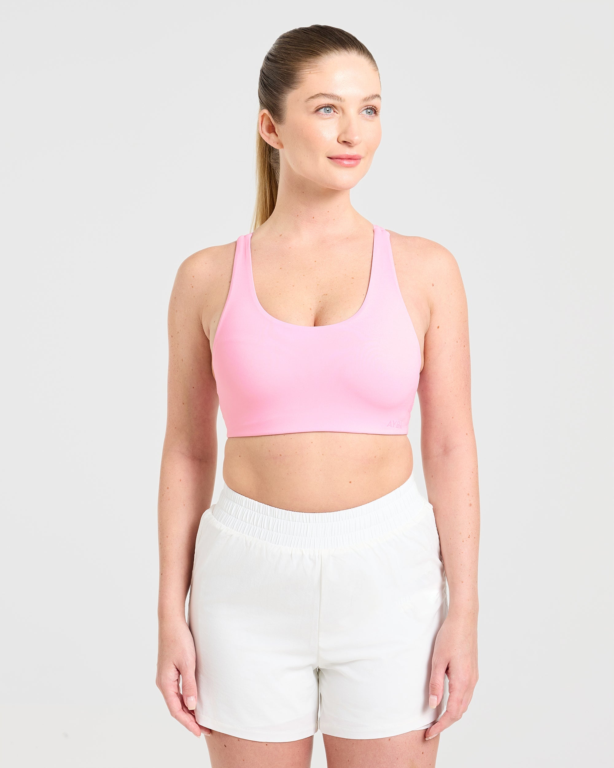 Run Cross Back Sports Bra - Spring Rosa