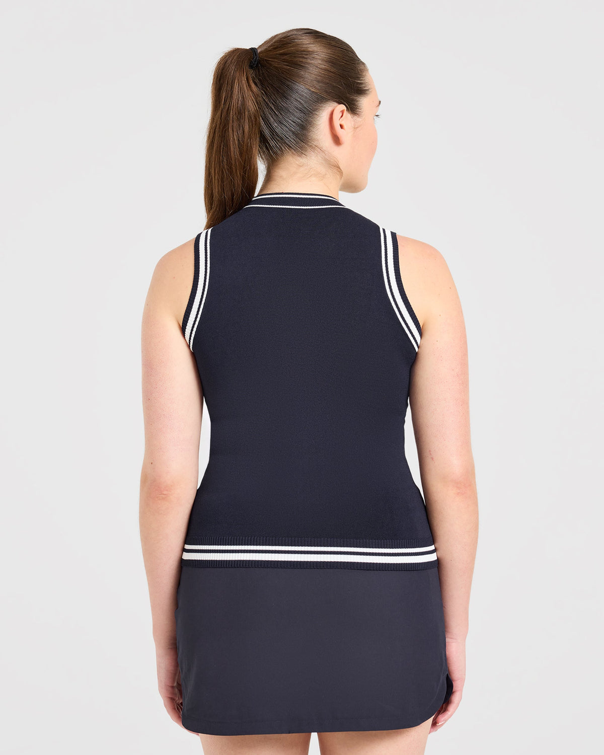 Classic Knitted High Neck Vest - Navy