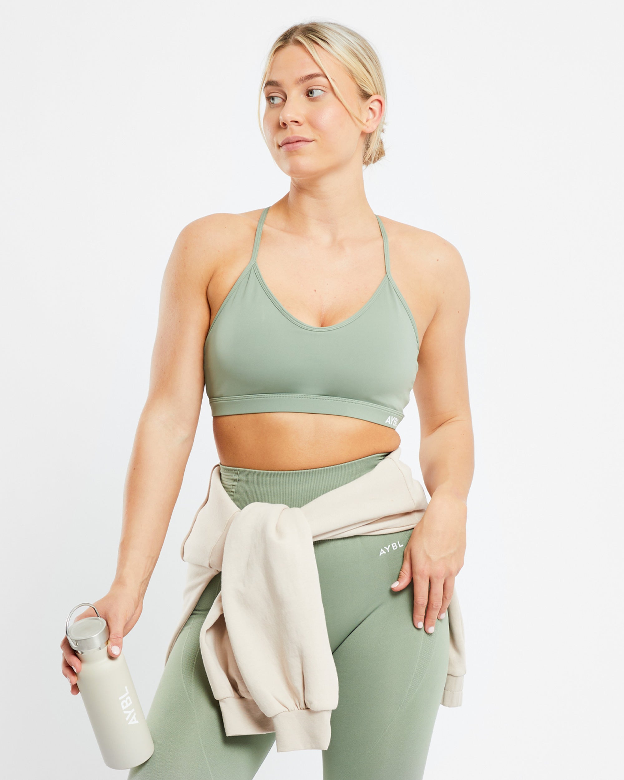 Essential V Neck Sports Bra - Olive Grün