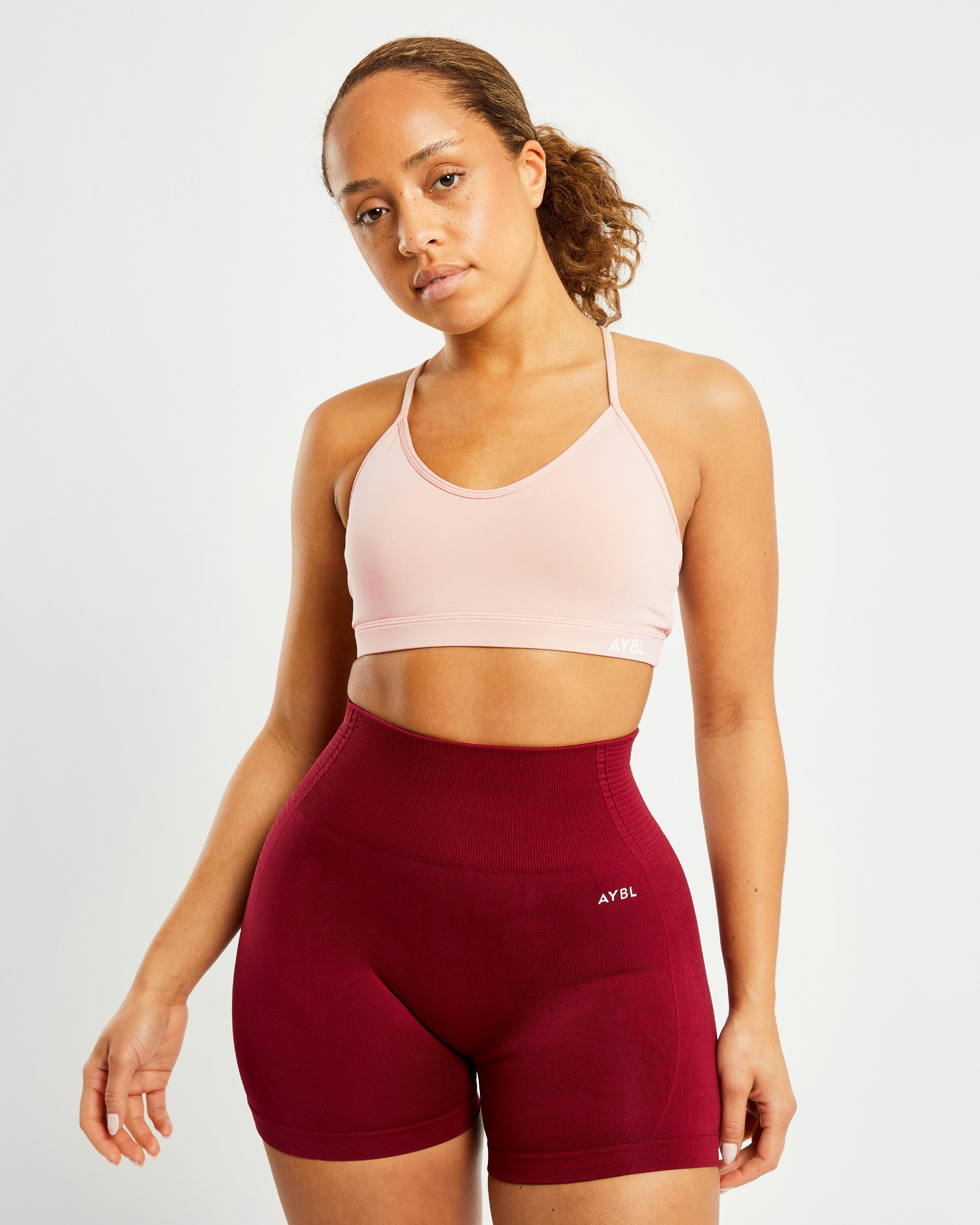 Essential V Neck Sports Bra - Dusty Rosa