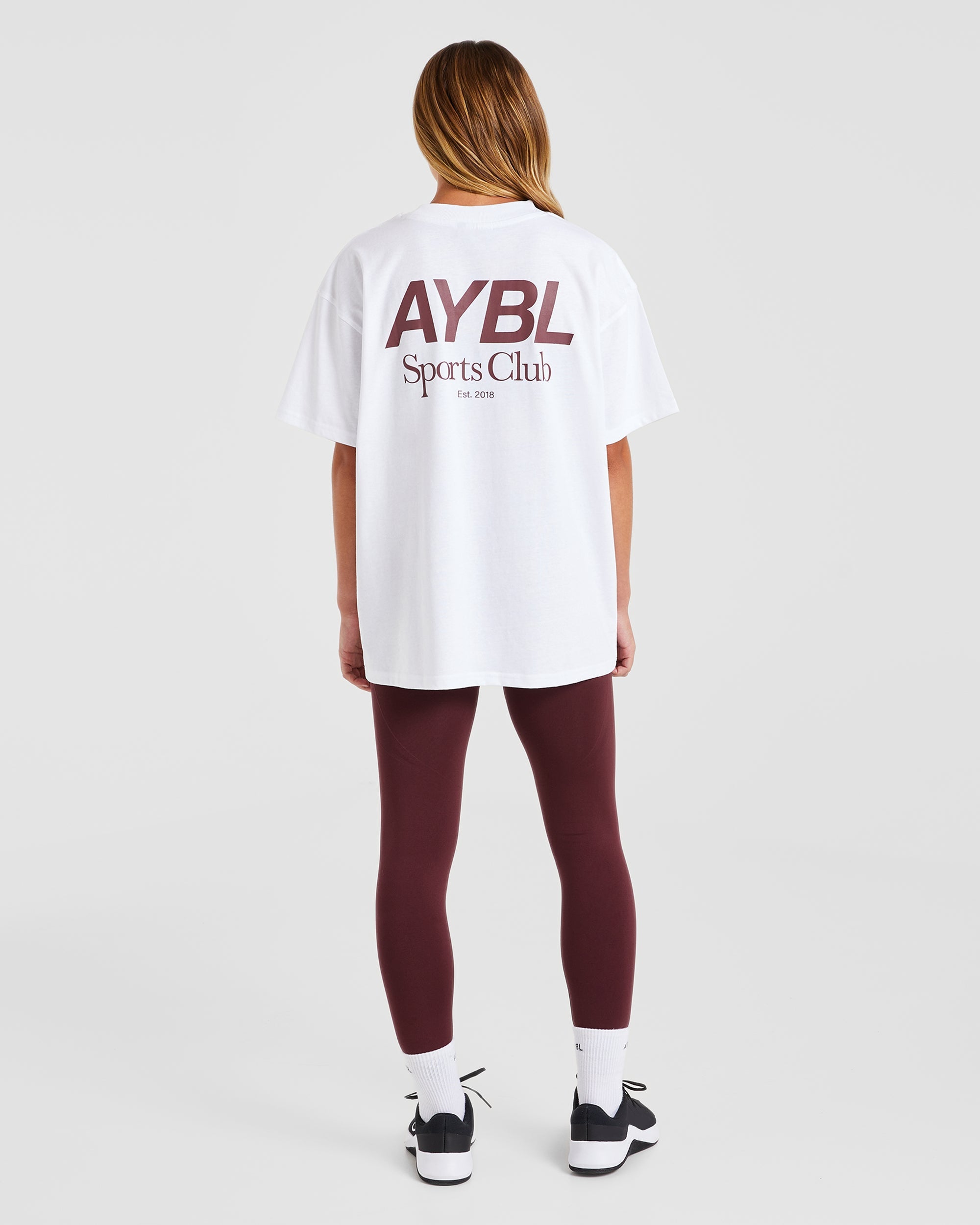 AYBL Sports Club Oversized T Shirt - Weiß/Bourgondi‘