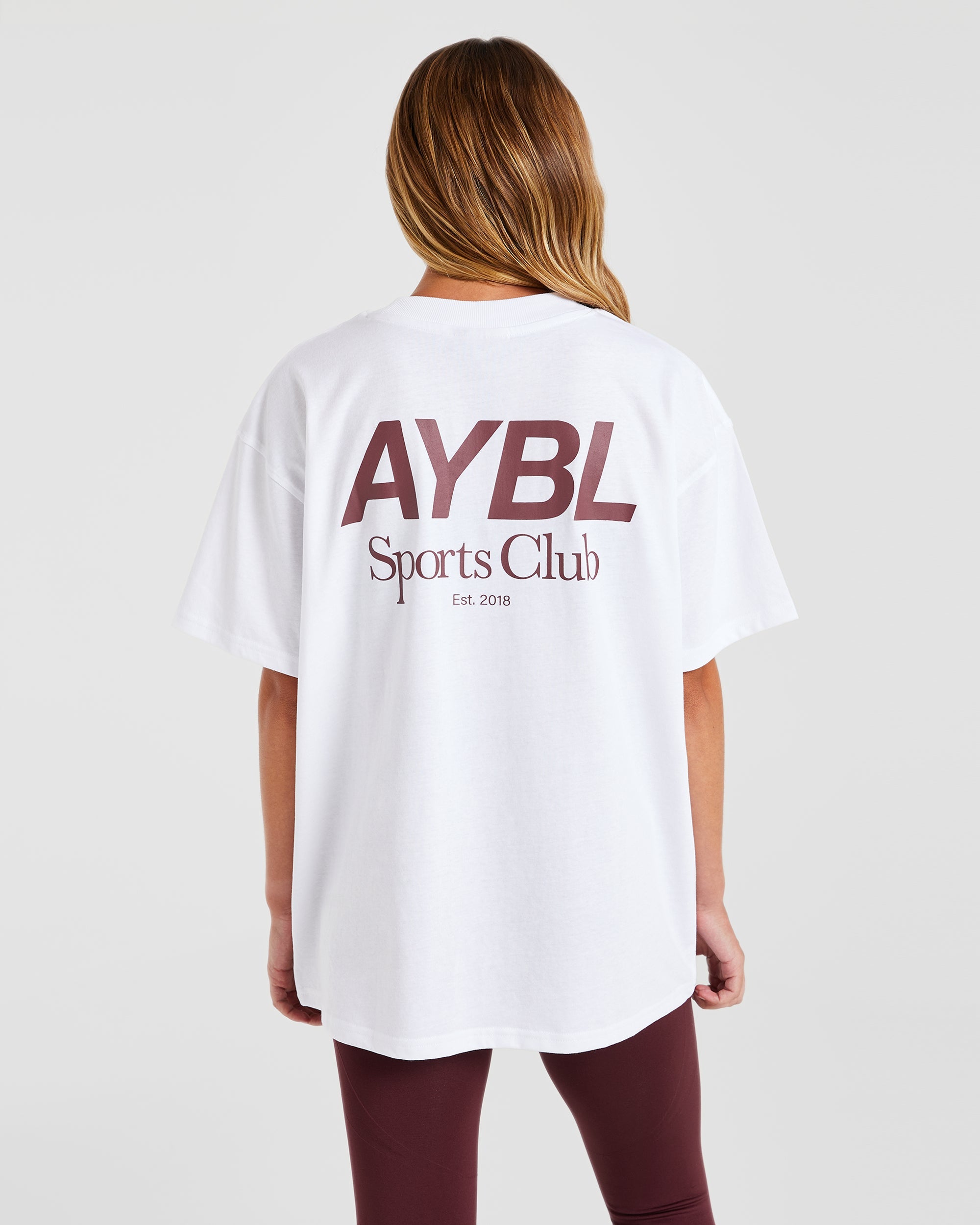 AYBL Sports Club Oversized T Shirt - Weiß/Bourgondi‘