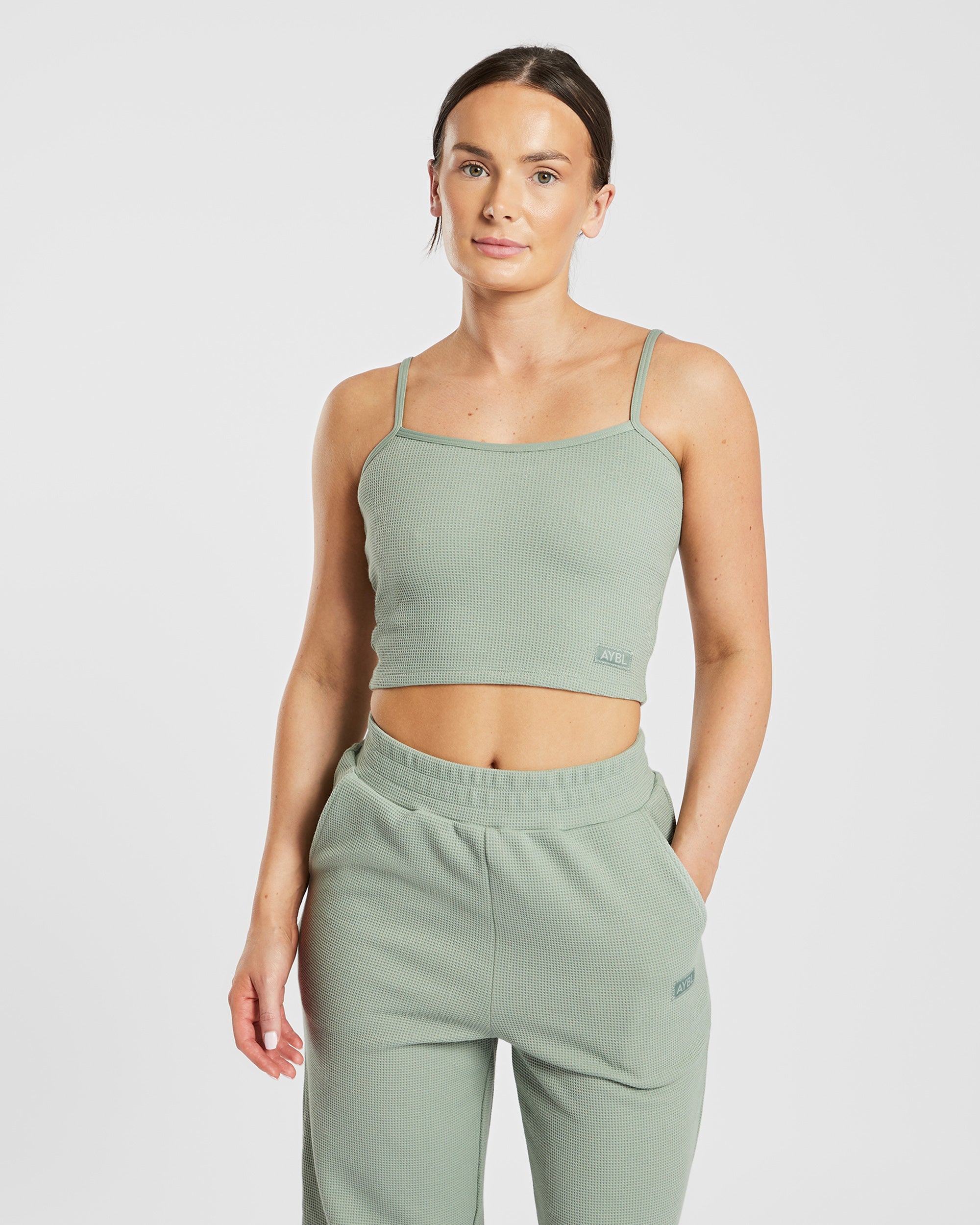 Waffle Crop Vest - Sage Grün
