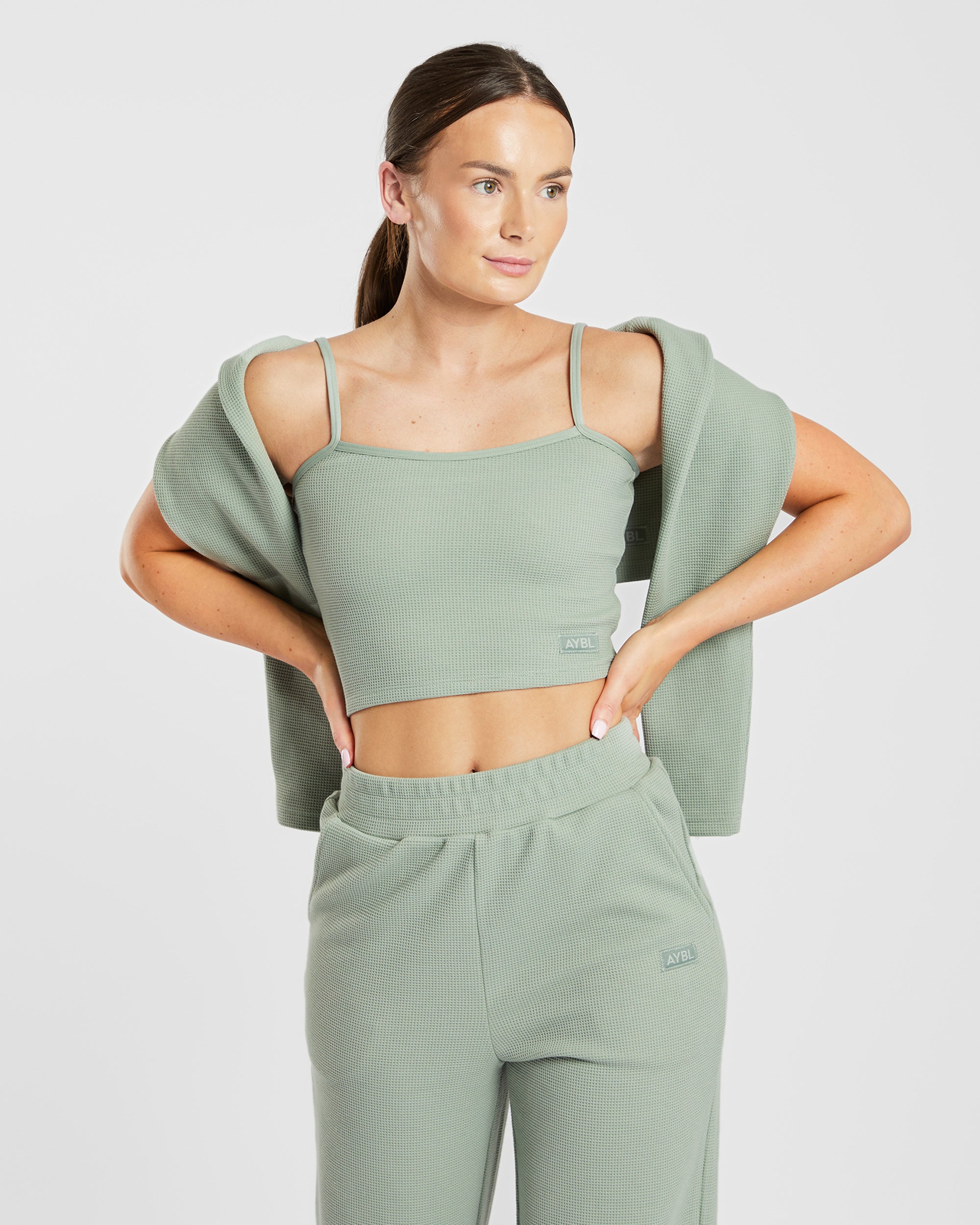 Waffle Crop Vest - Sage Grün
