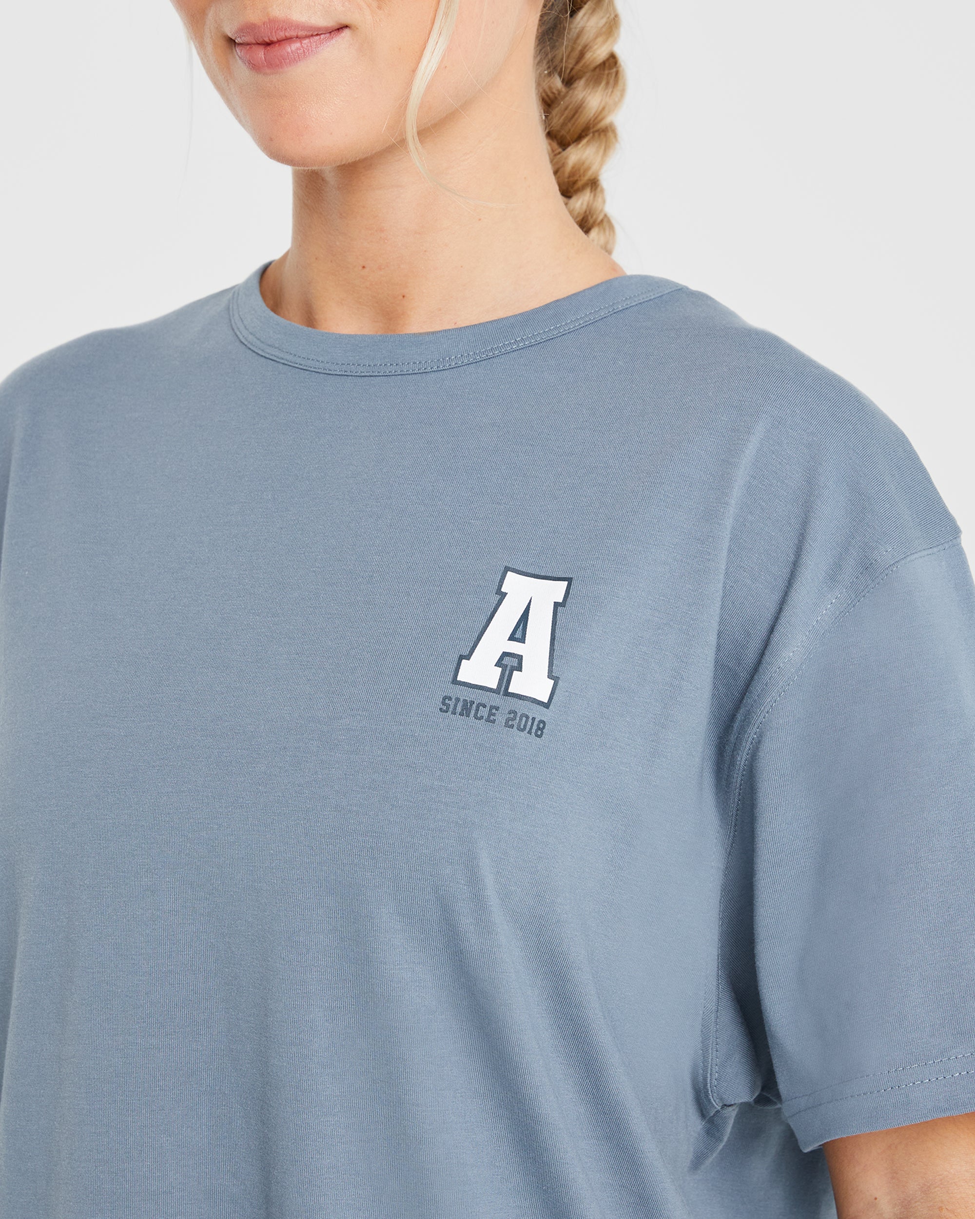 Varsity Statement Oversized T Shirt - Slate Blau