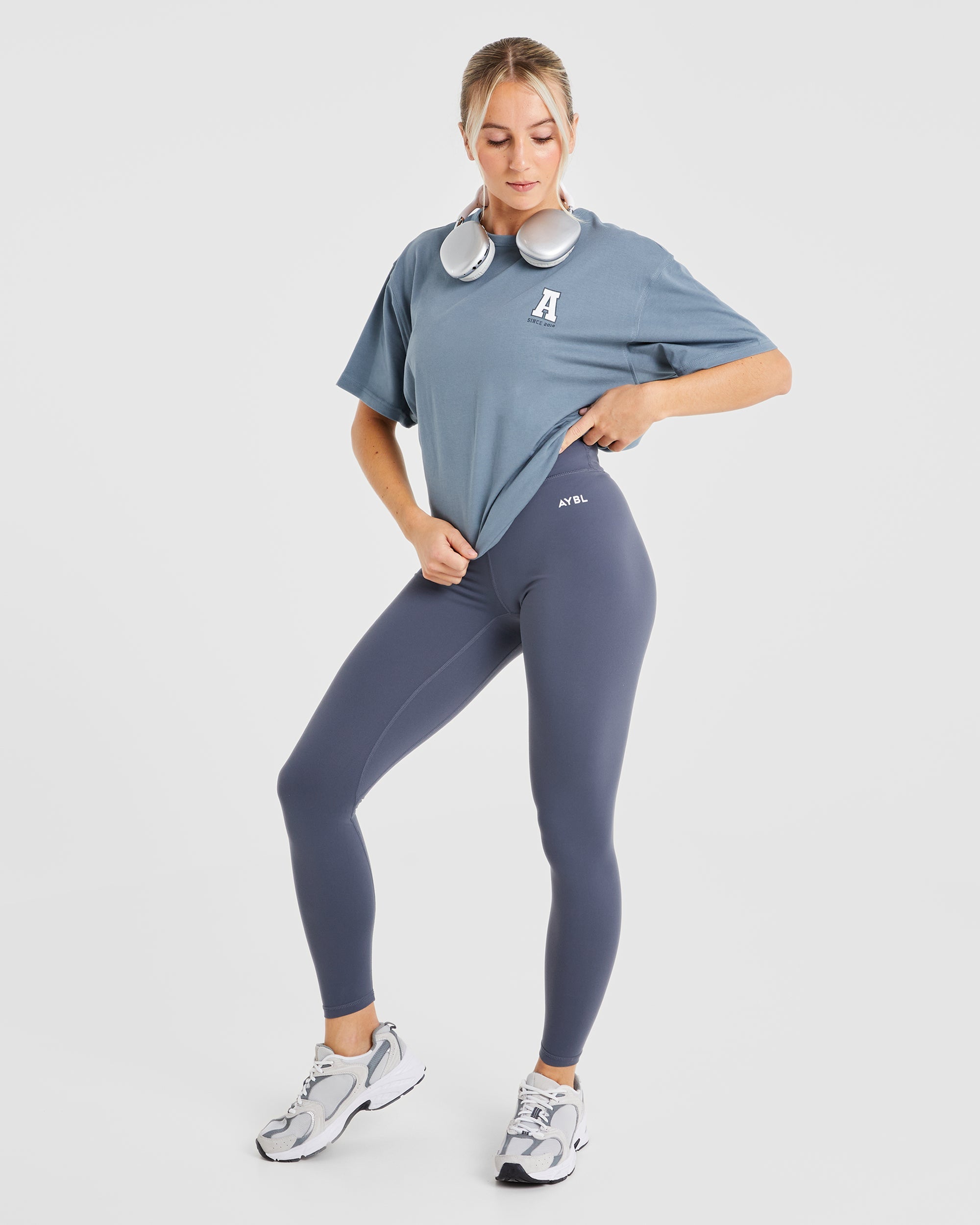 Varsity Statement Oversized T Shirt - Slate Blau
