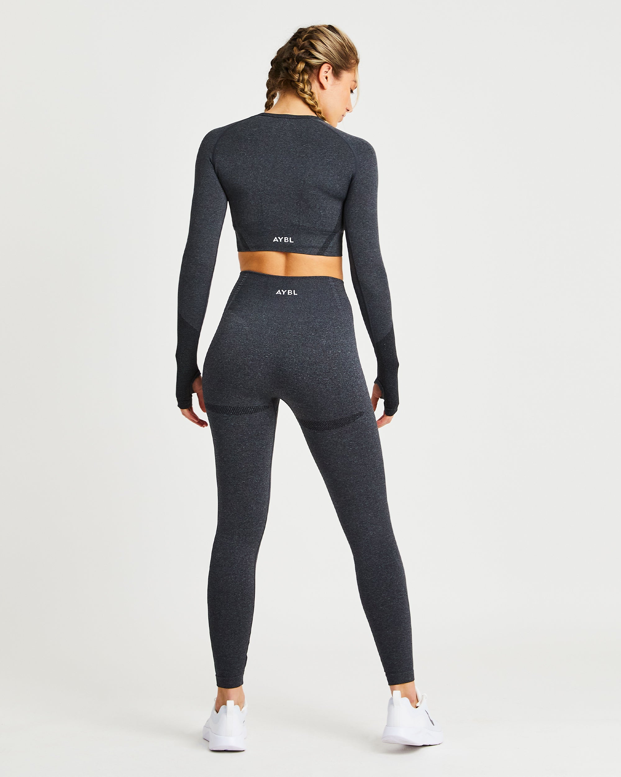 Balance V2 Seamless Long Sleeve Crop Top - Speckle Schwarz