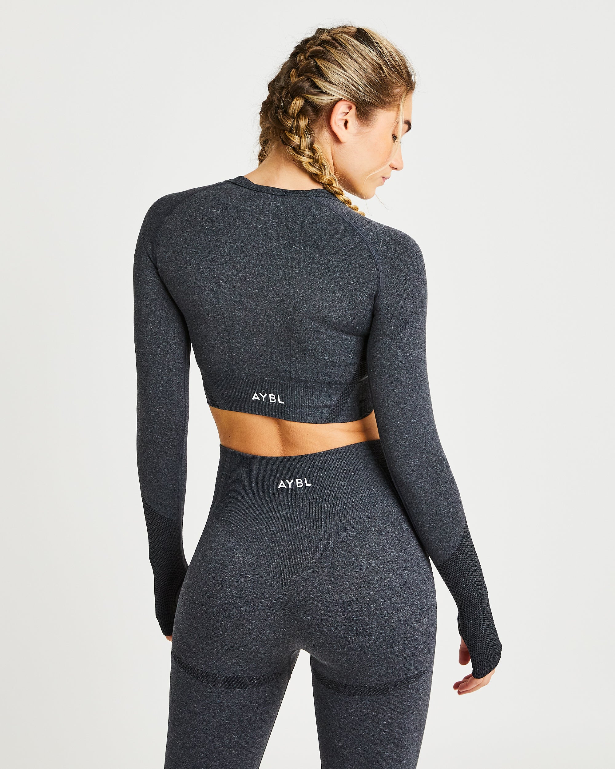 Balance V2 Seamless Long Sleeve Crop Top - Speckle Schwarz