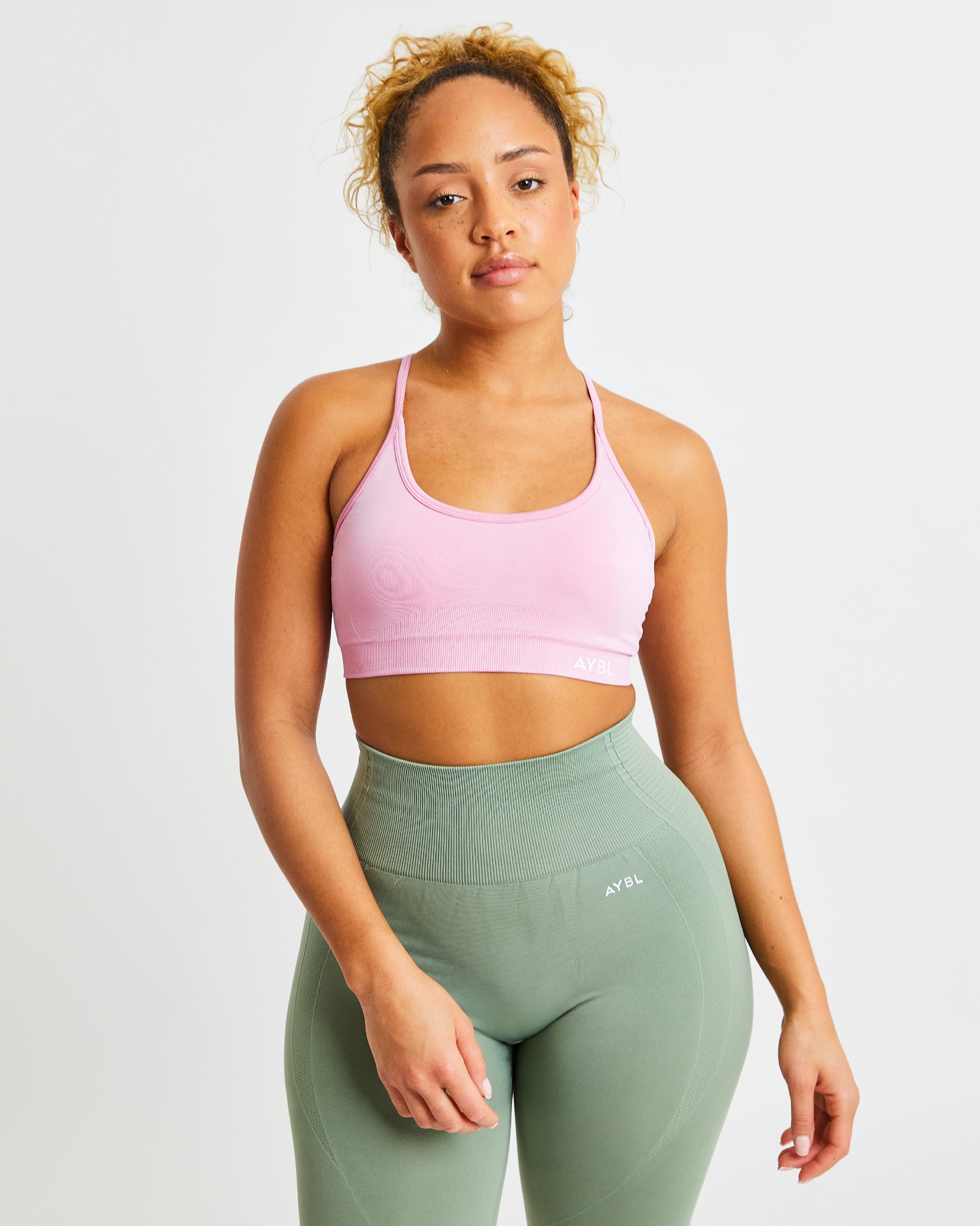 Essential Seamless V Neck Sports Bra - Baby Rosa