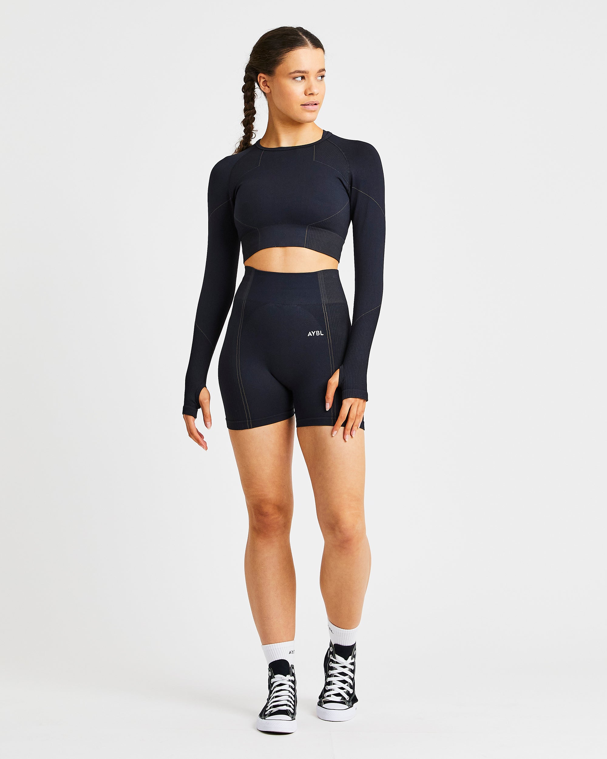 Reflex Seamless Long Sleeve Crop Top - Schwarz