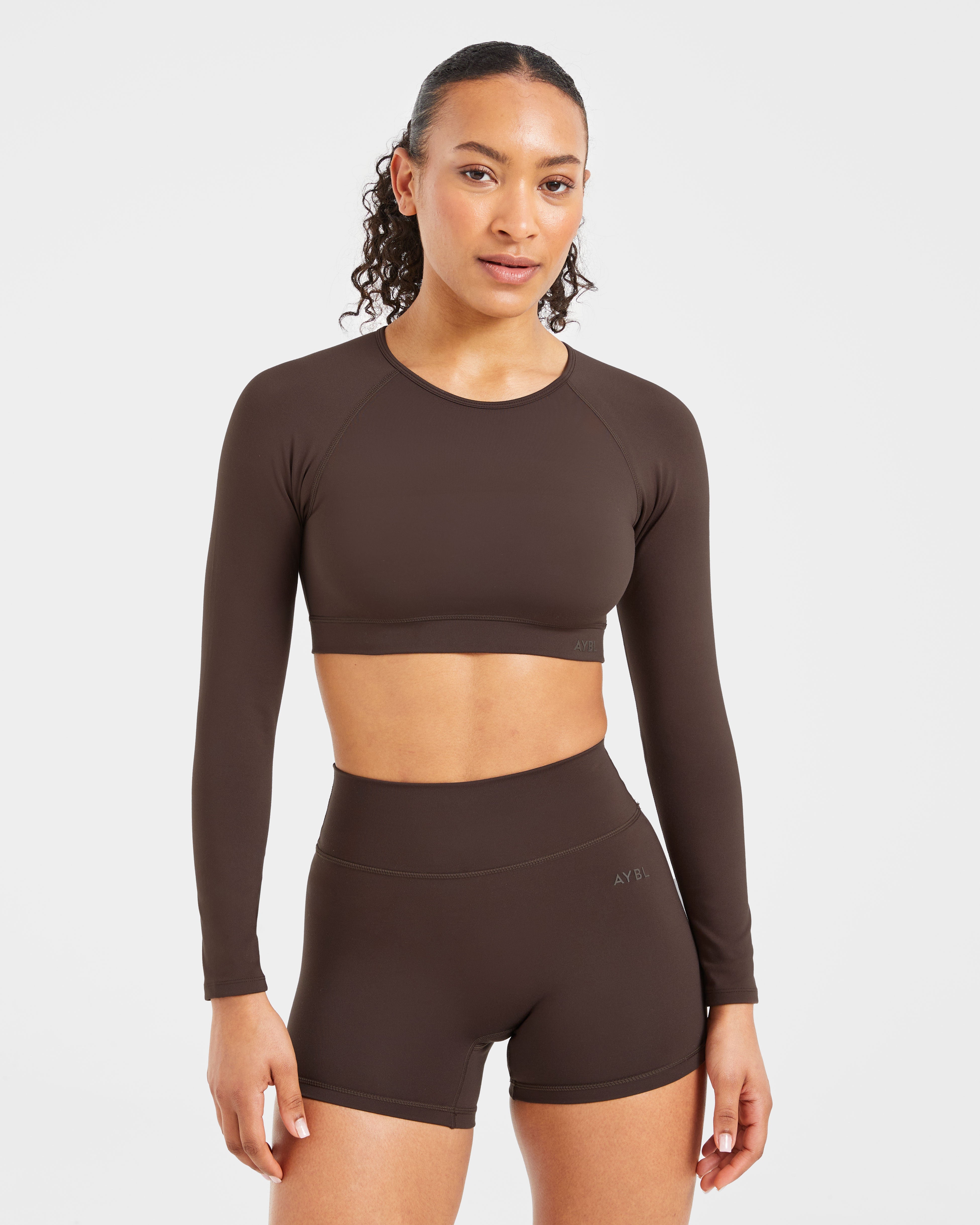 Staple Long Sleeve Crop Top - Coffee Braun