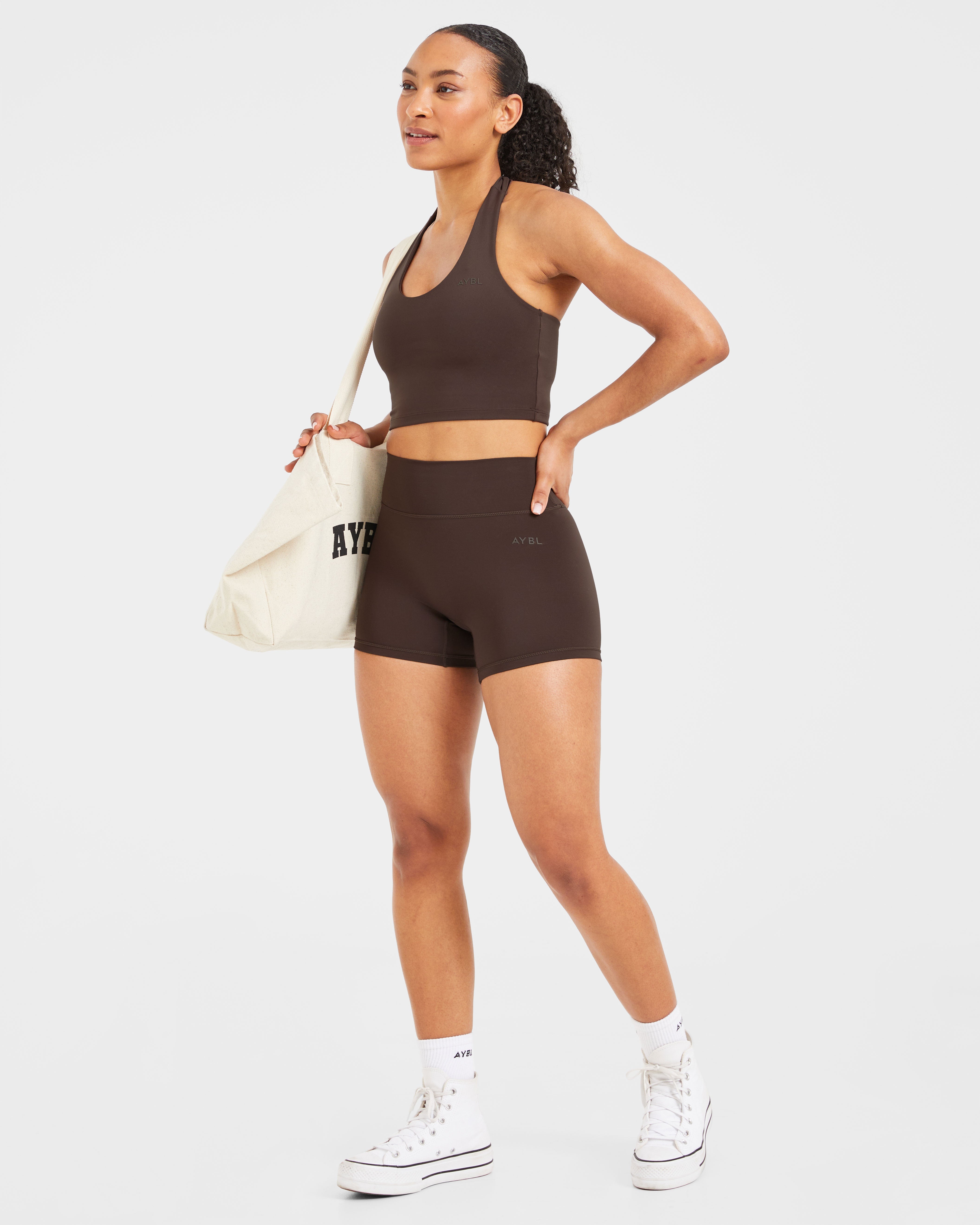 Staple Halterneck Crop Top - Coffee Braun