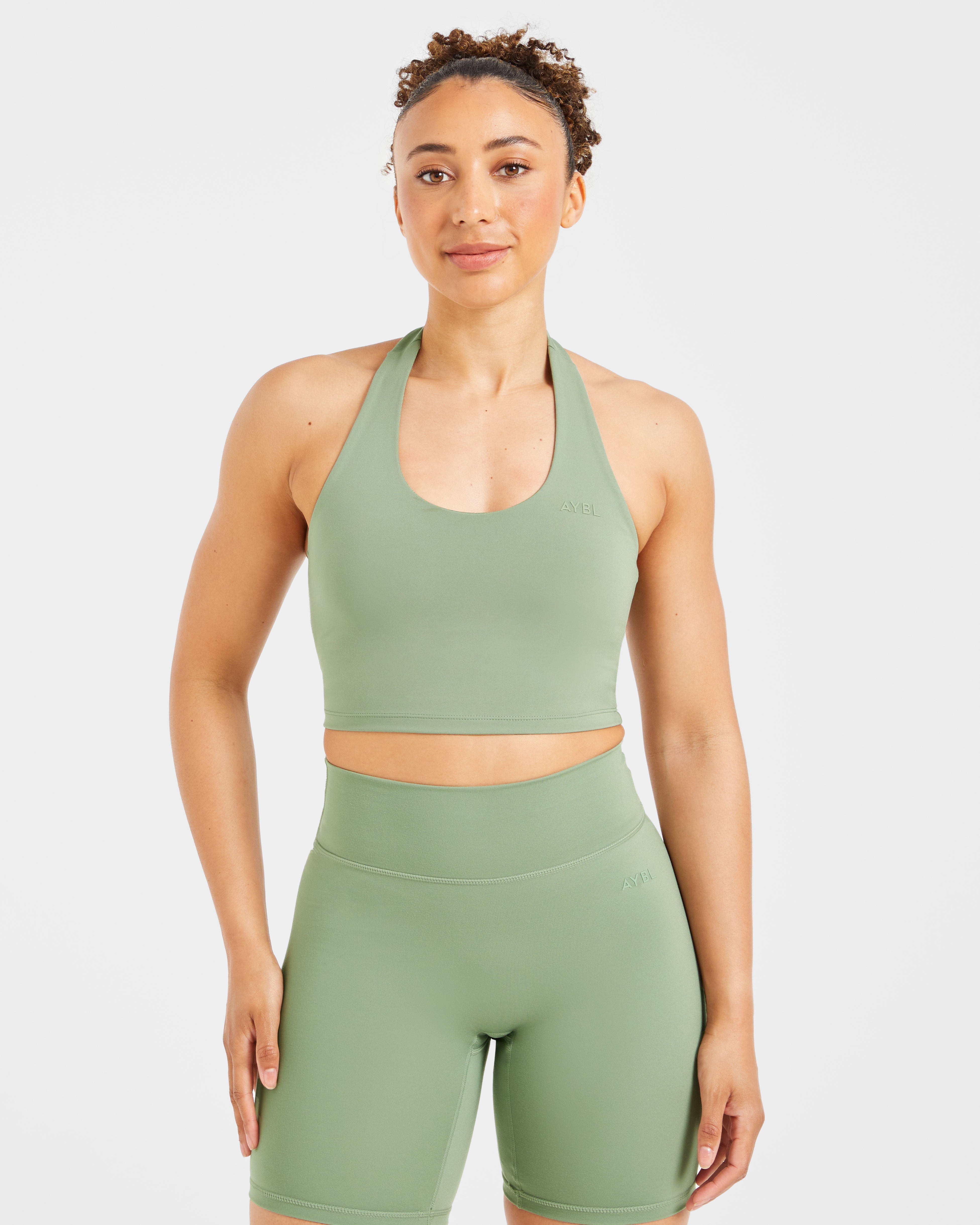 Staple Halterneck Crop Top - Olive Grün