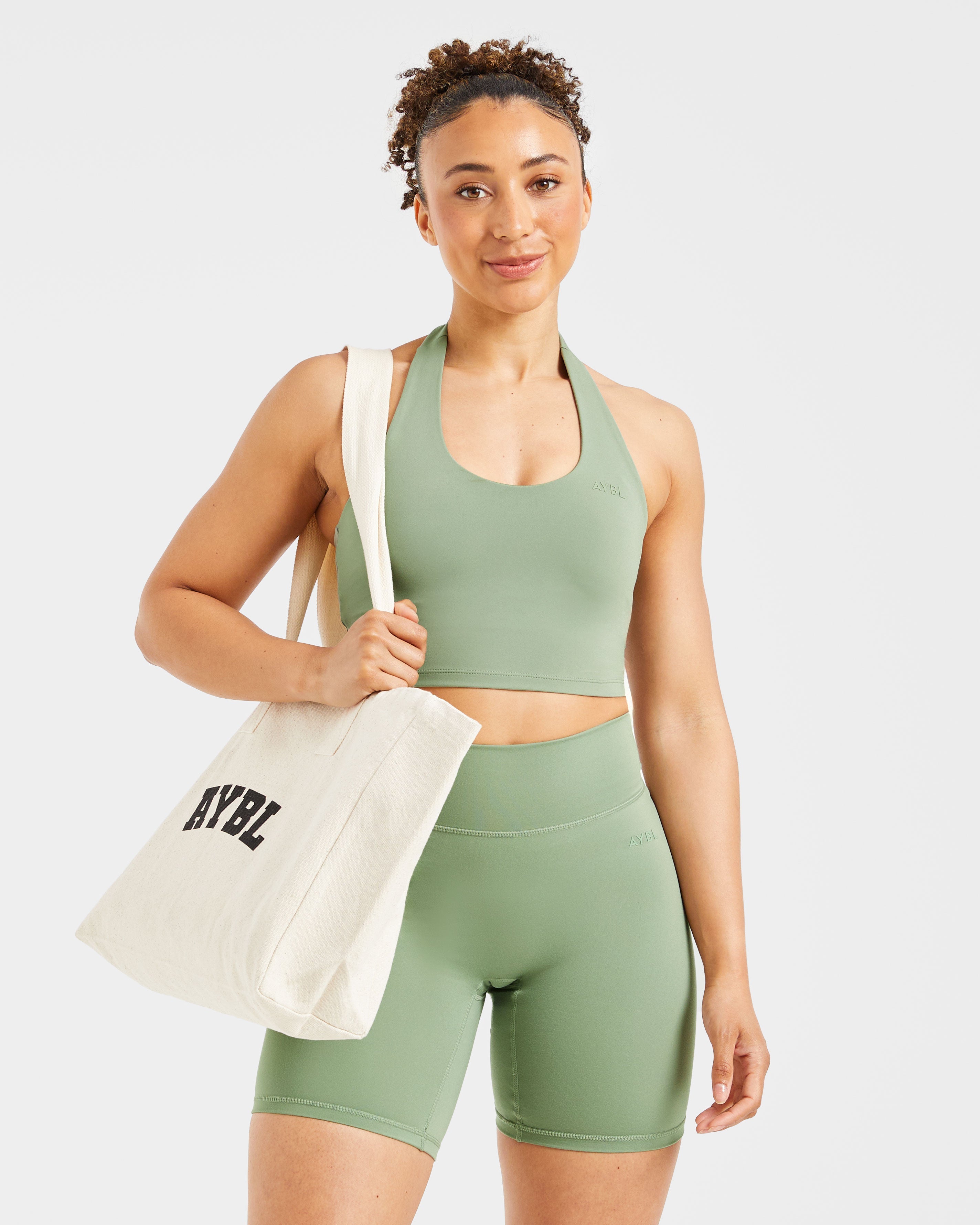 Staple Halterneck Crop Top - Olive Grün