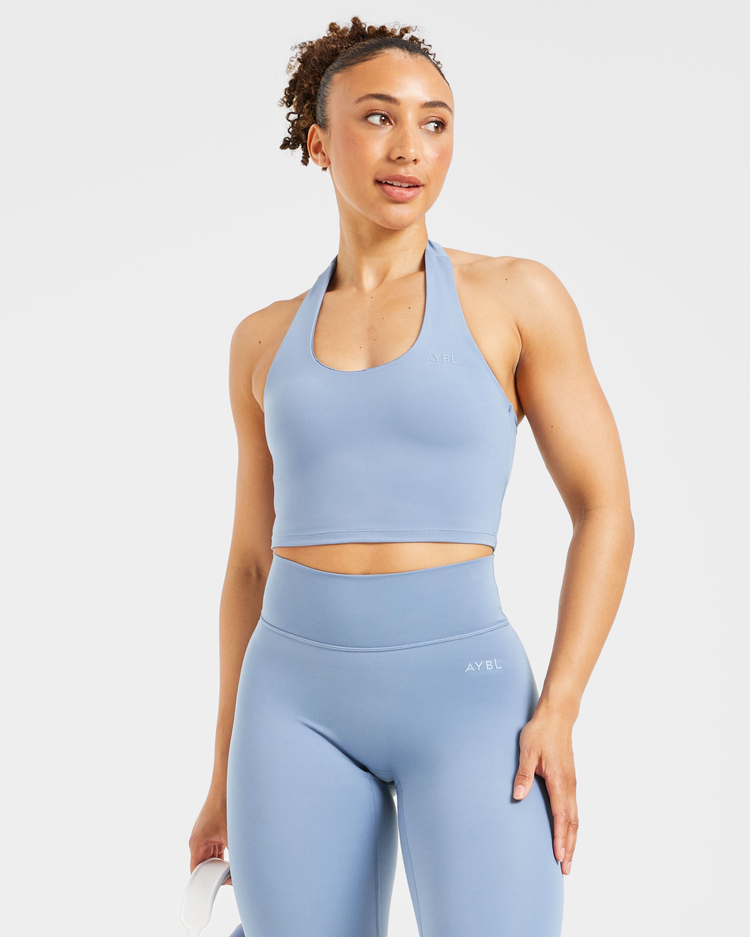 Staple Halterneck Crop Top - Slate Blau