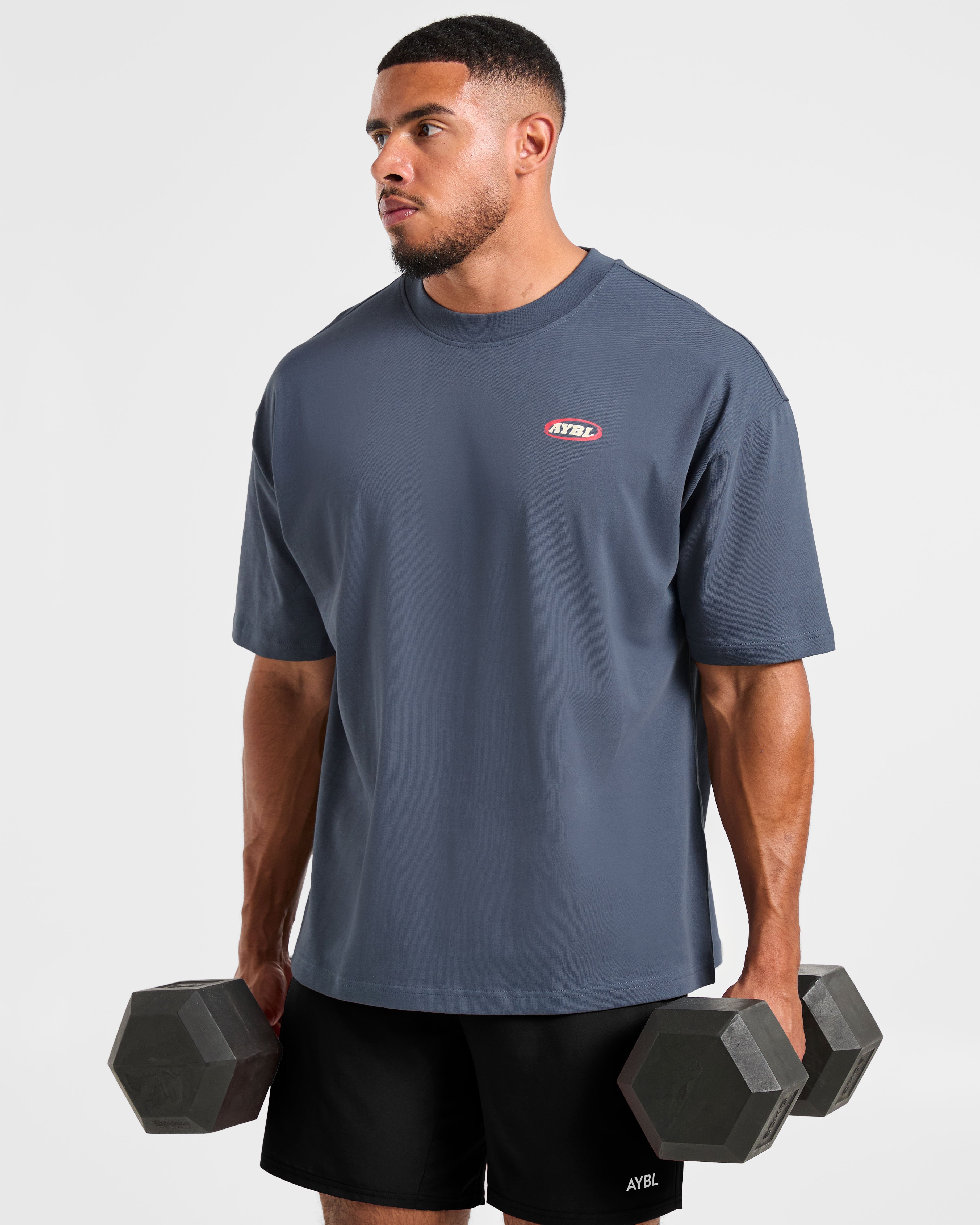 Athletics Script Oversized T Shirt - Vintage Blau