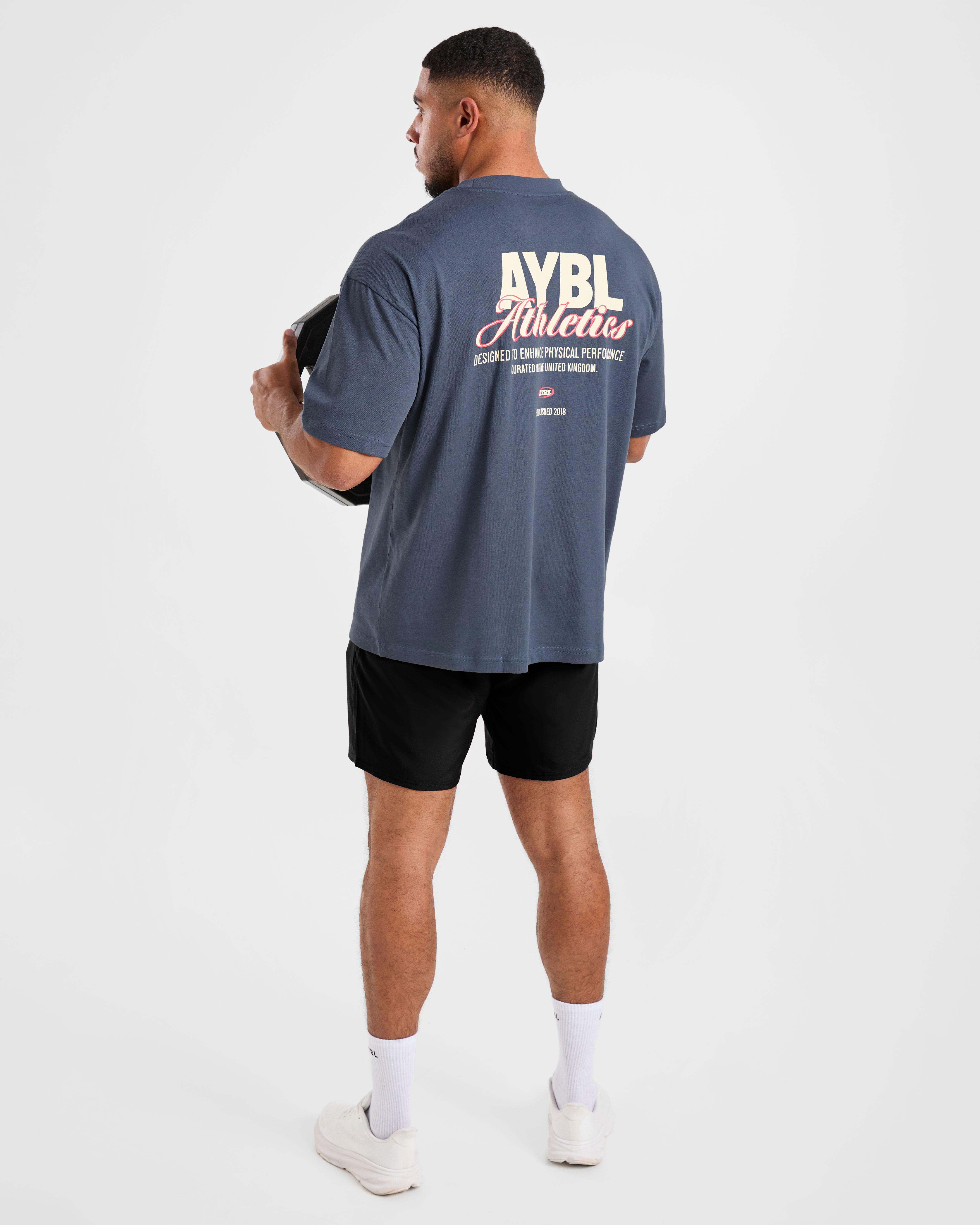 Athletics Script Oversized T Shirt - Vintage Blau